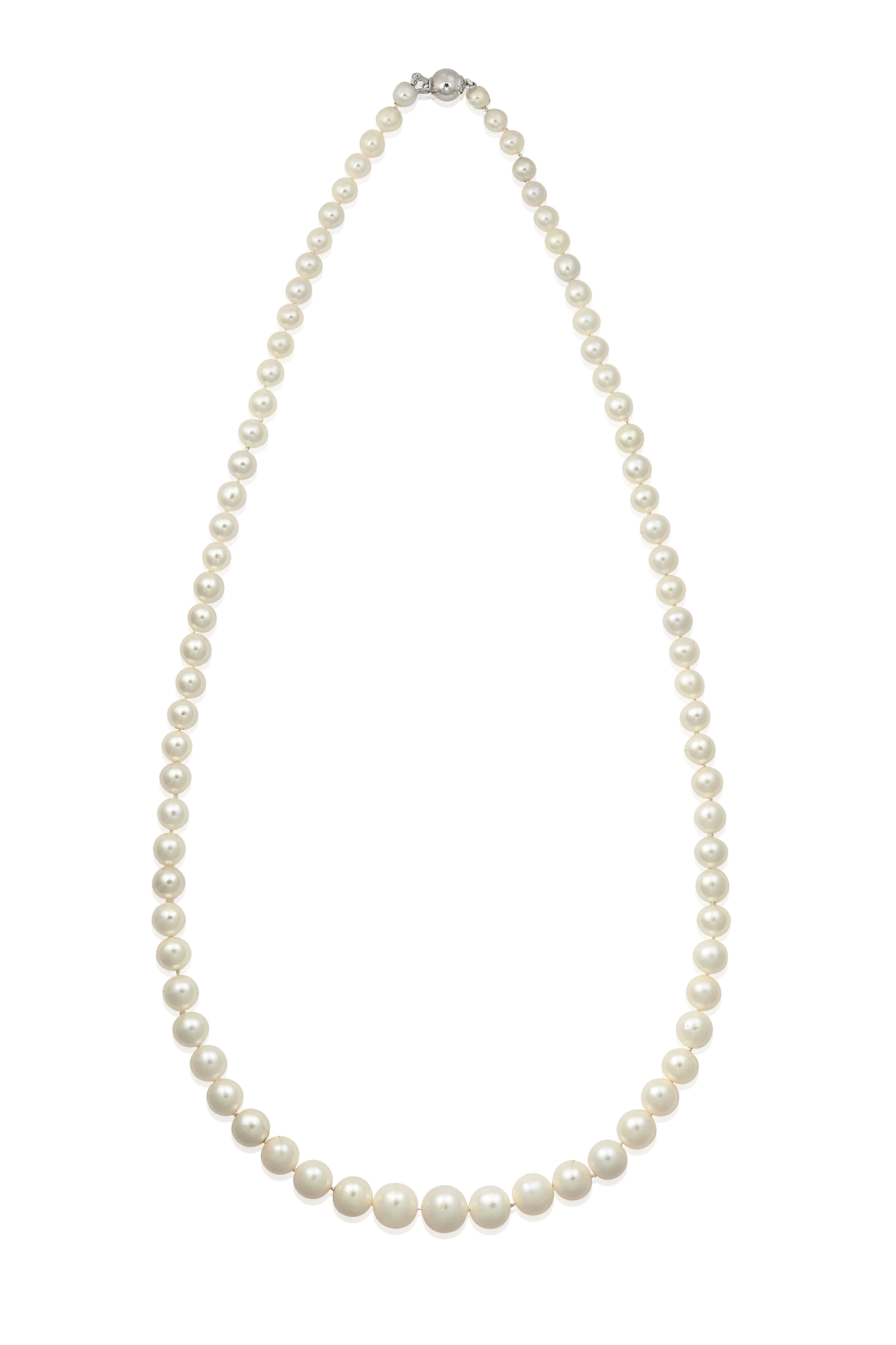 A SINGLE STRAND NATURAL PEARL NECKLACE