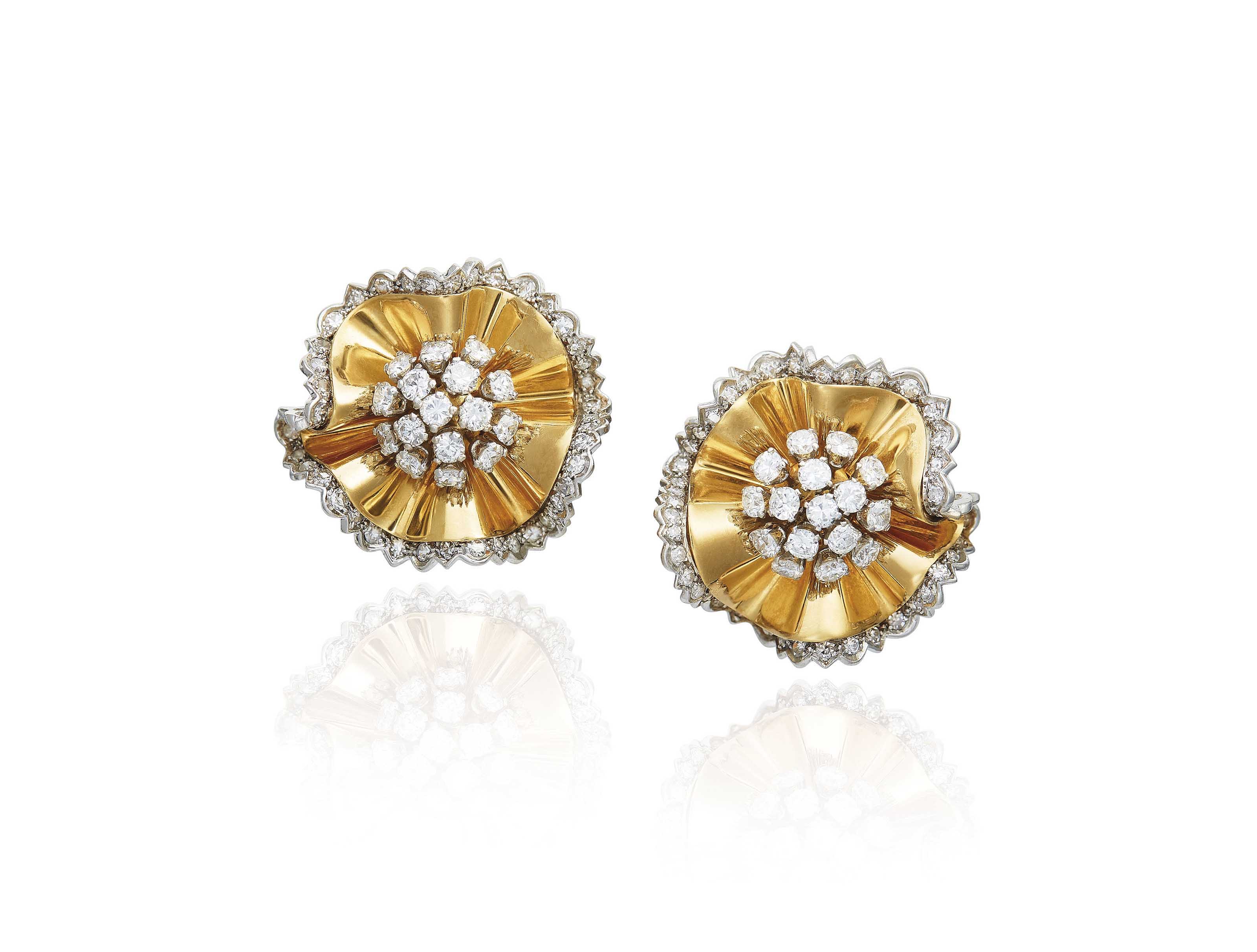 A PAIR OF DIAMOND 'RIBBON' EARRINGS, BY VAN CLEEF & ARPELS Christie's