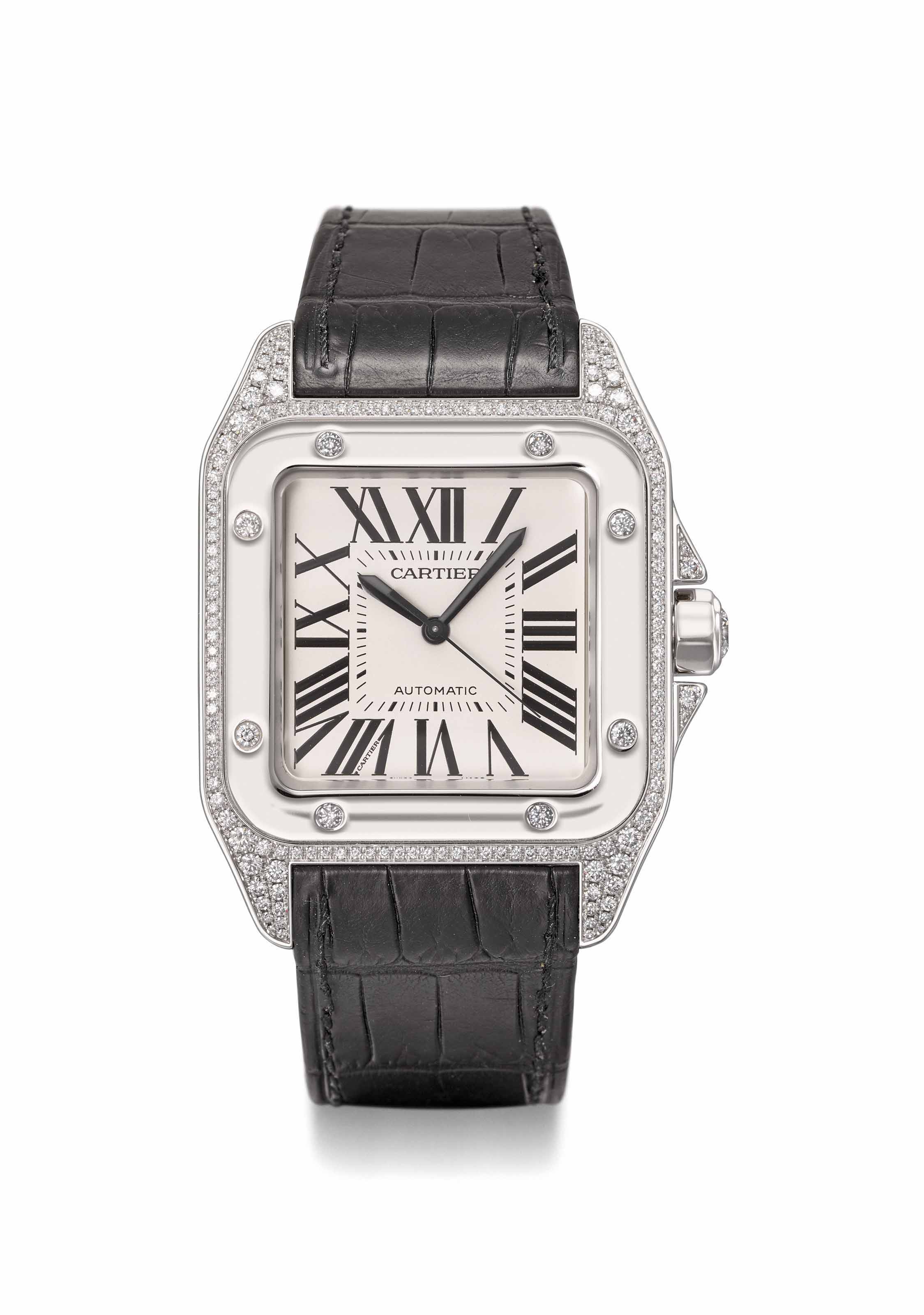 Cartier. A large and fine 18K white gold and diamondset square and