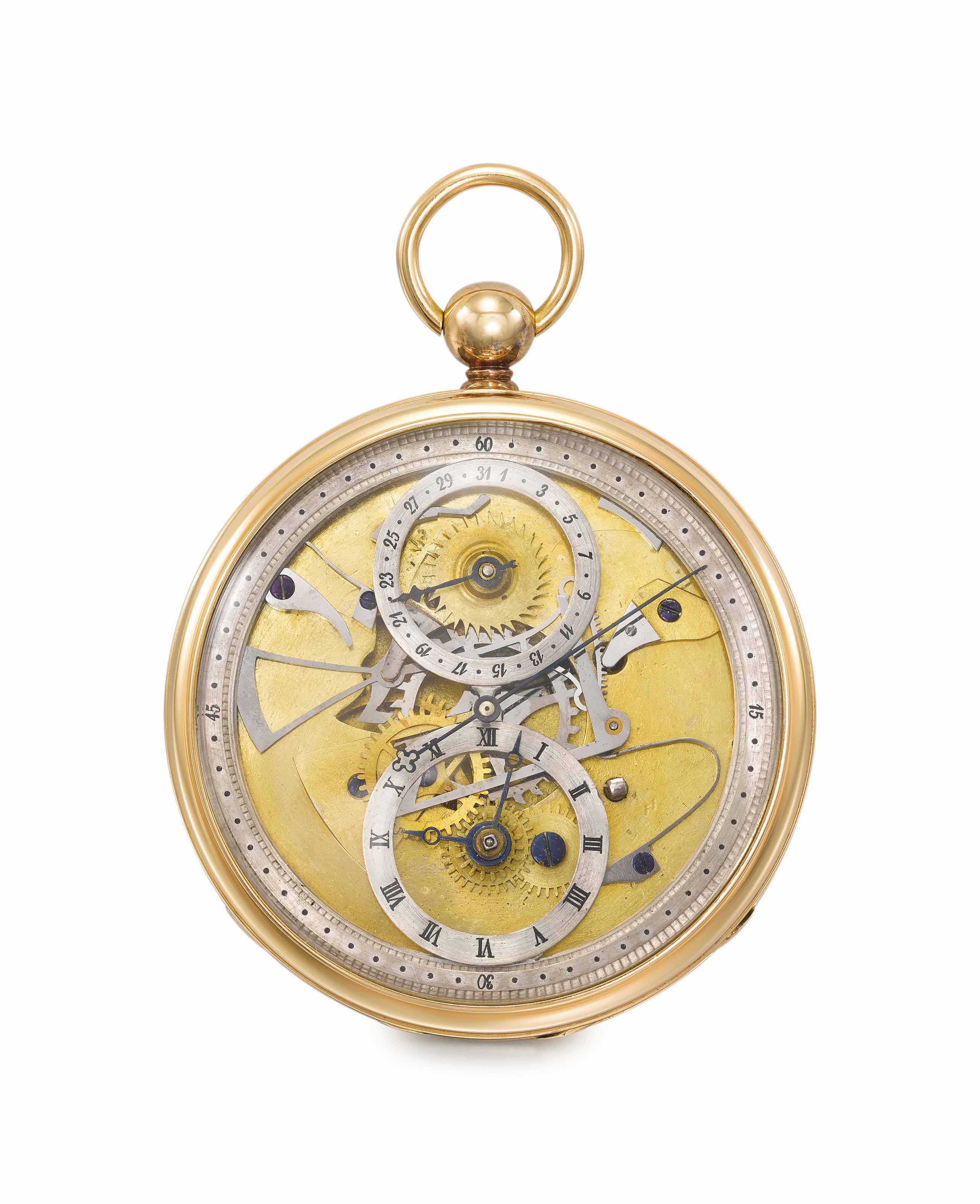 Swiss. A very fine and rare, 18K gold and silver watch with jump centre