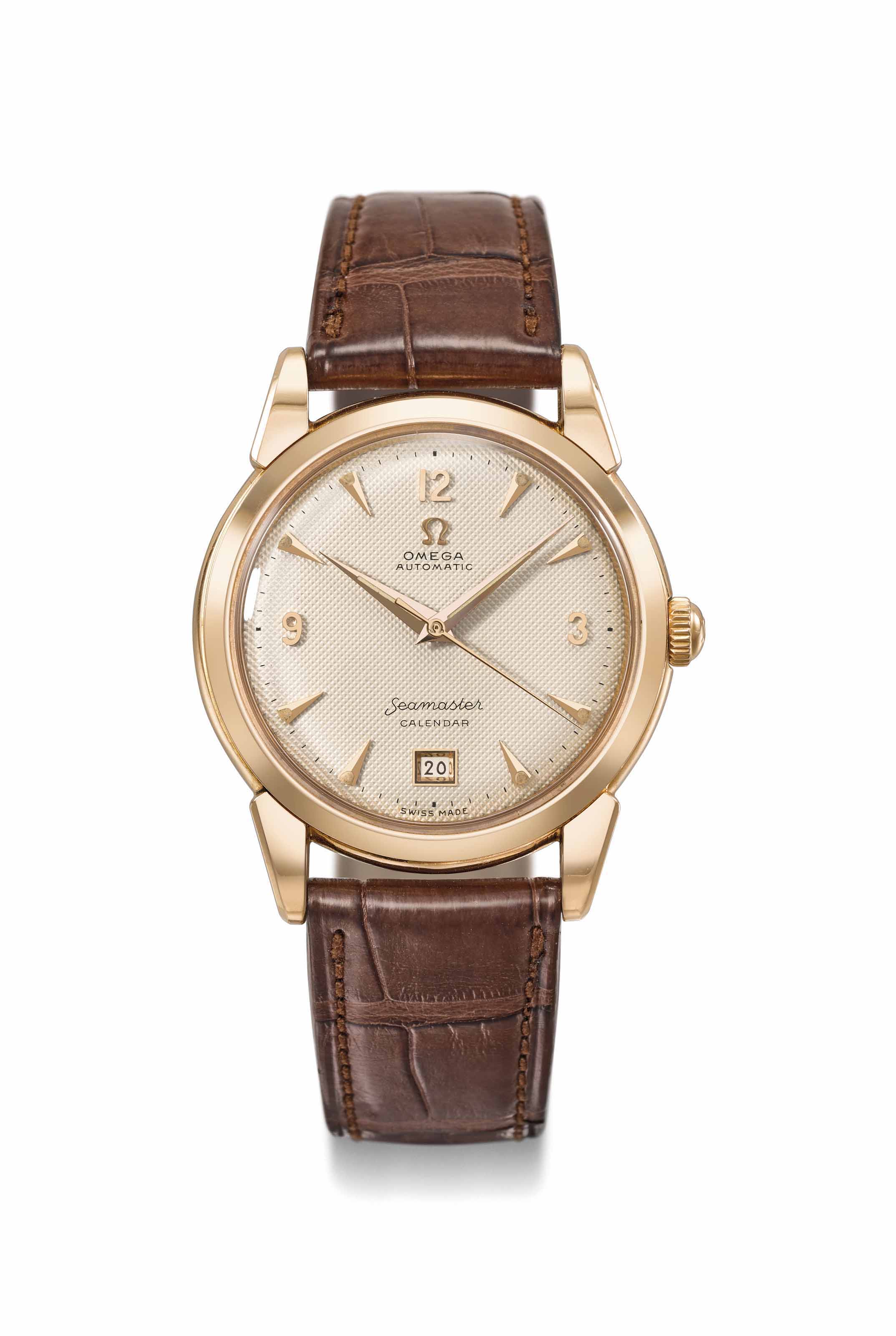 omega-a-fine-18k-pink-gold-automatic-wristwatch-with-honeycomb-dial