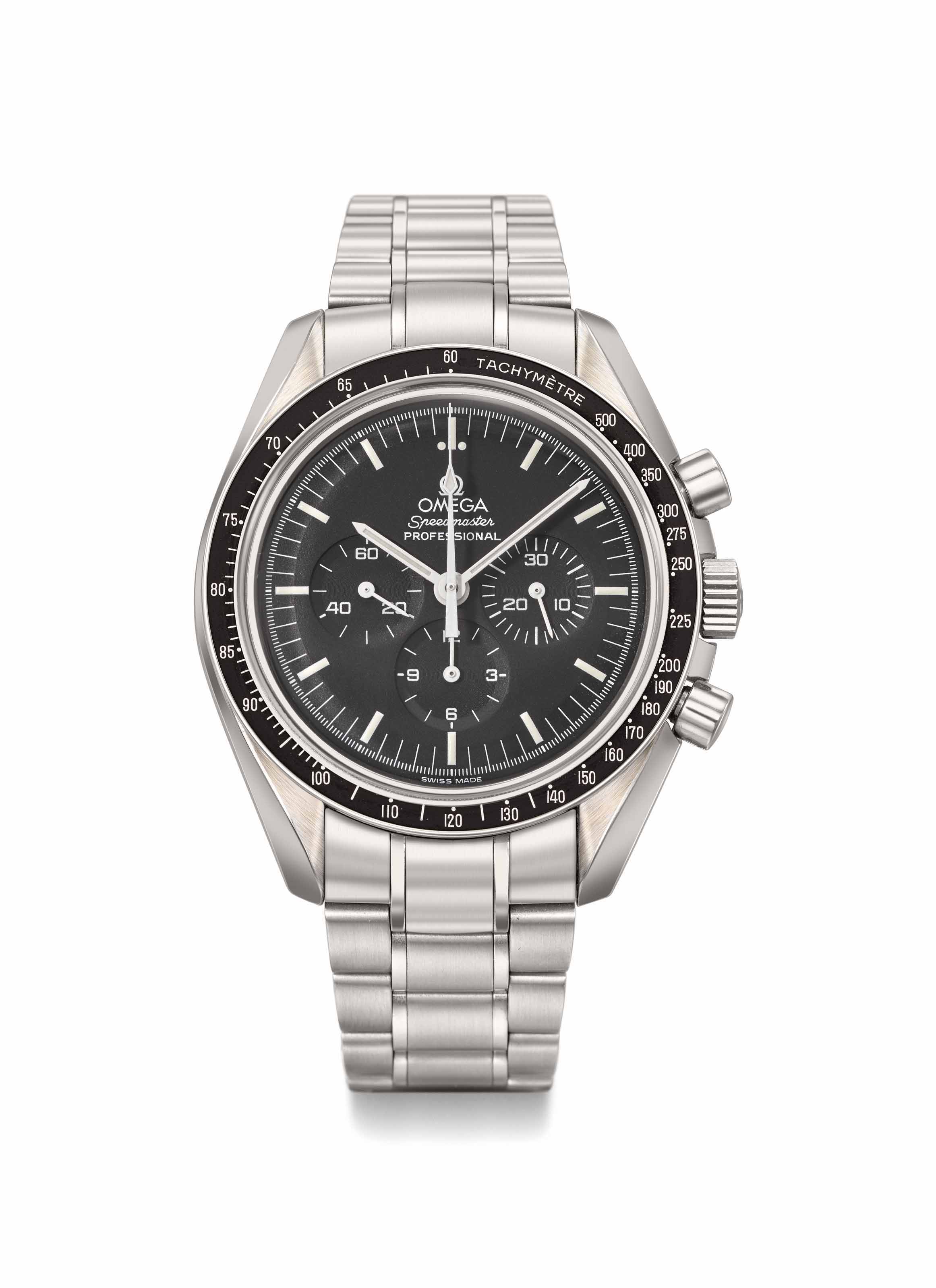 Omega. A stainless steel chronograph wristwatch with bracelet