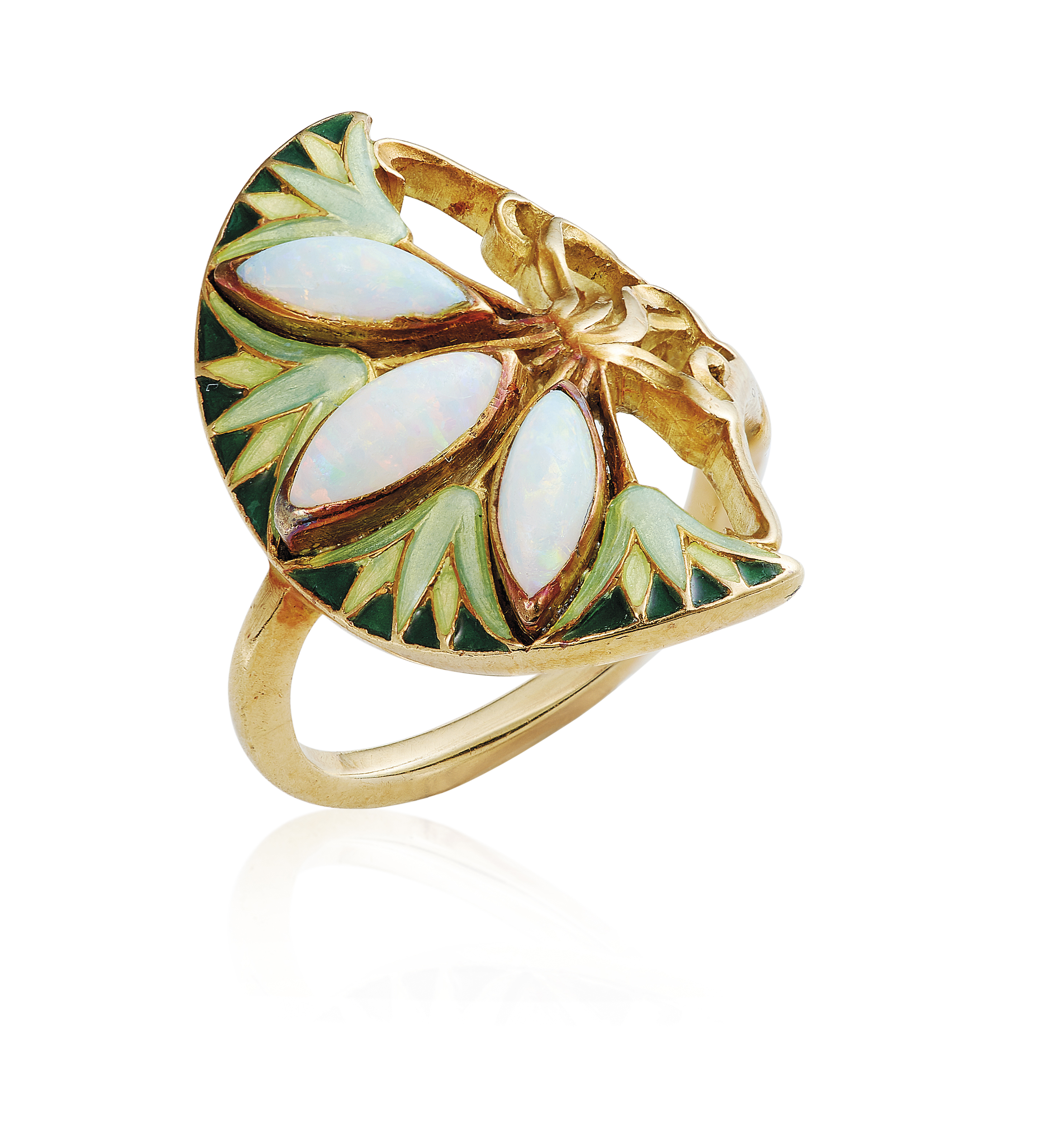 An Art Nouveau Opal And Enamel Ring By Rene Lalique