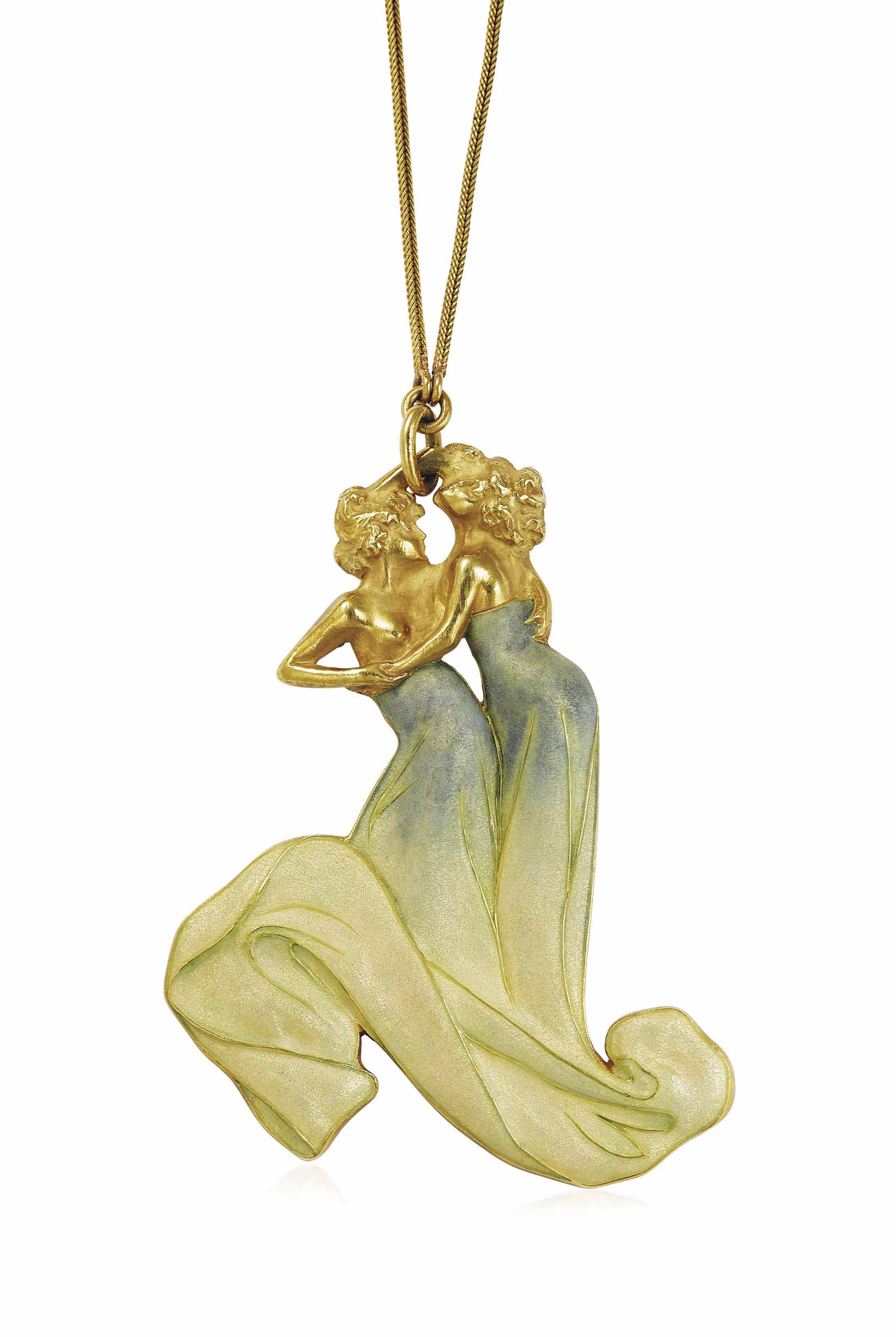 An Art Nouveau Enamel Pendent Necklace By Rene Lalique