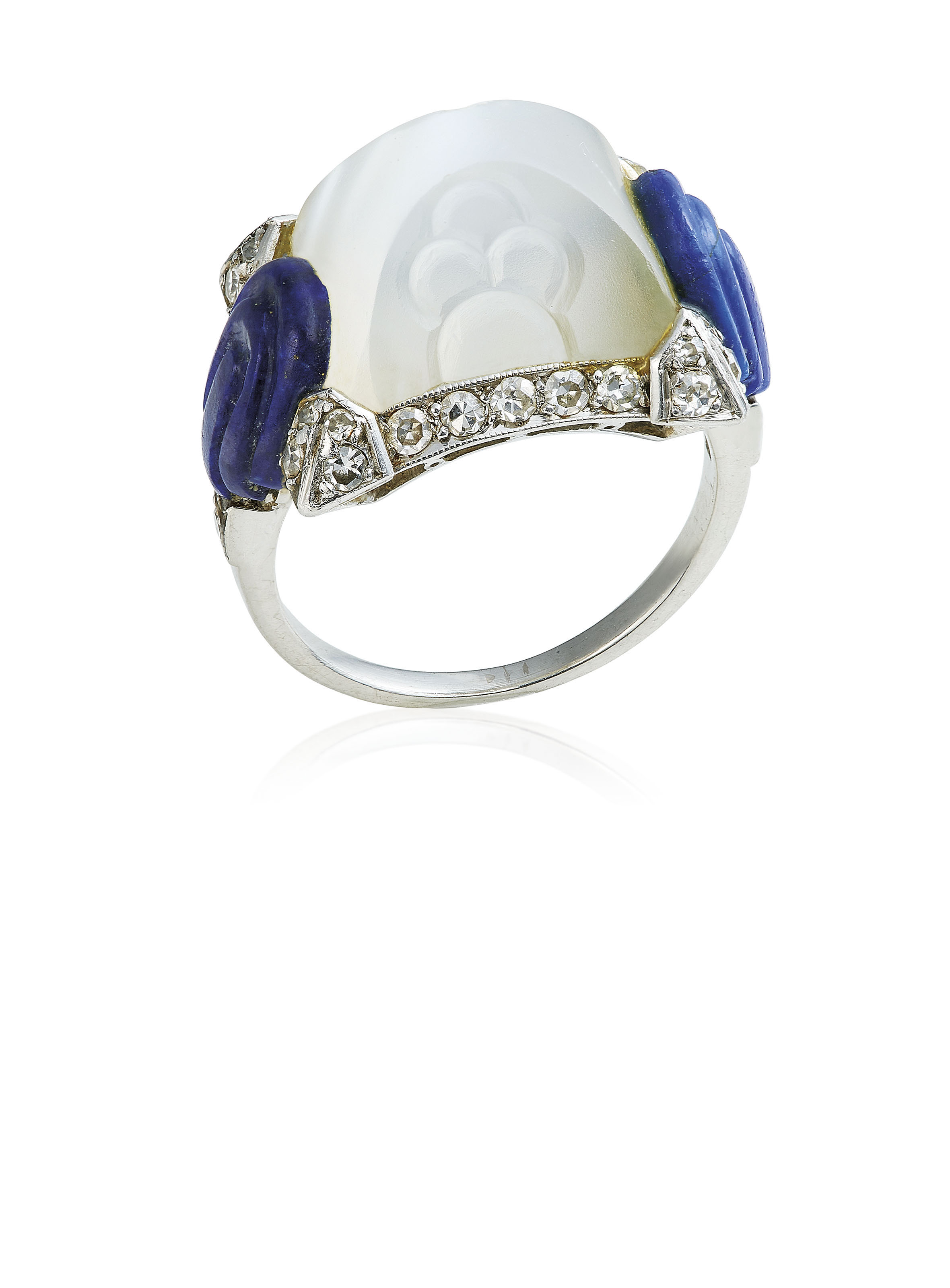 AN ART DÉCO MOONSTONE, LAPIS LAZULI AND DIAMOND RING Christie's