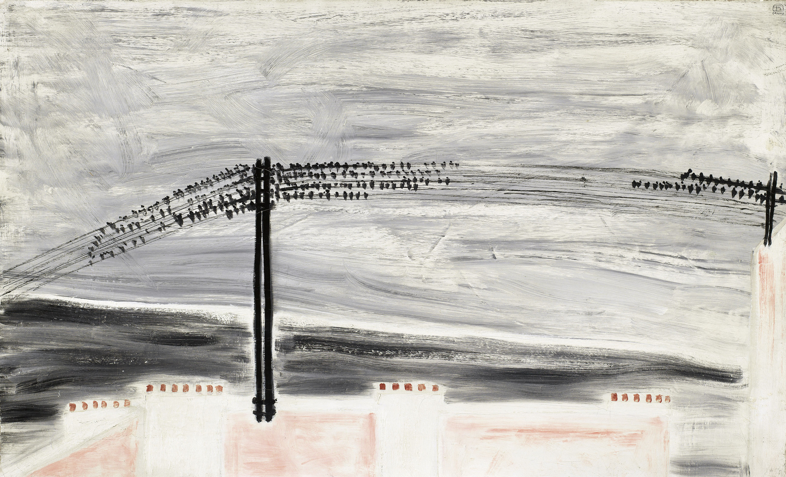 PAYSAGE AUX HIRONDELLES (SPARROWS ON A LINE) 