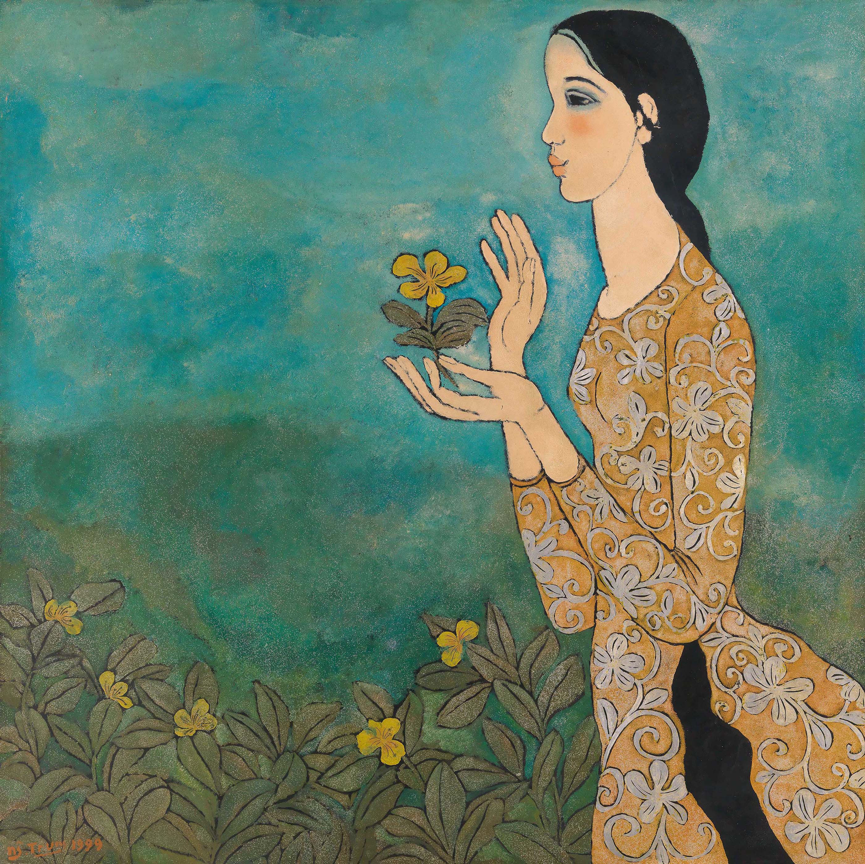 Nguyen Trung Vietnam B 1940 Lady In Ao Dai With A Ngoc Anh