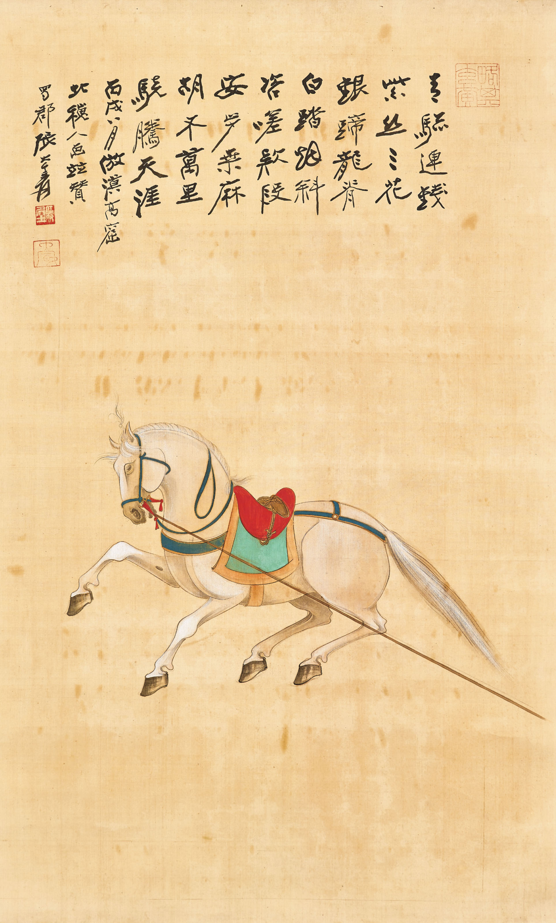 新しいスタイル 張大千, Christie's 仿漠高窟北魏人畫馬設色絹本鏡框一九四六年作| 絵画/タペストリー