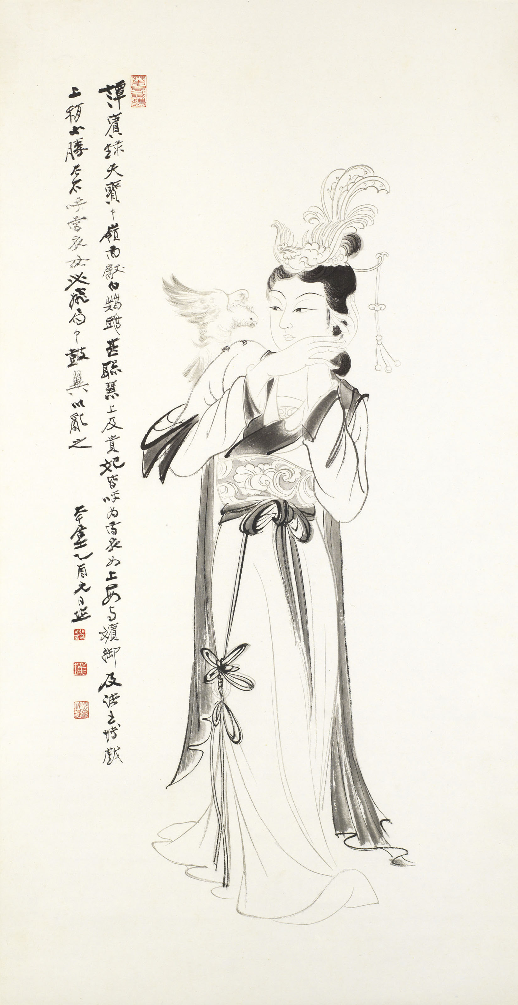 張大千, 白鸚鵡仕女水墨紙本立軸一九四五年作| Christie's