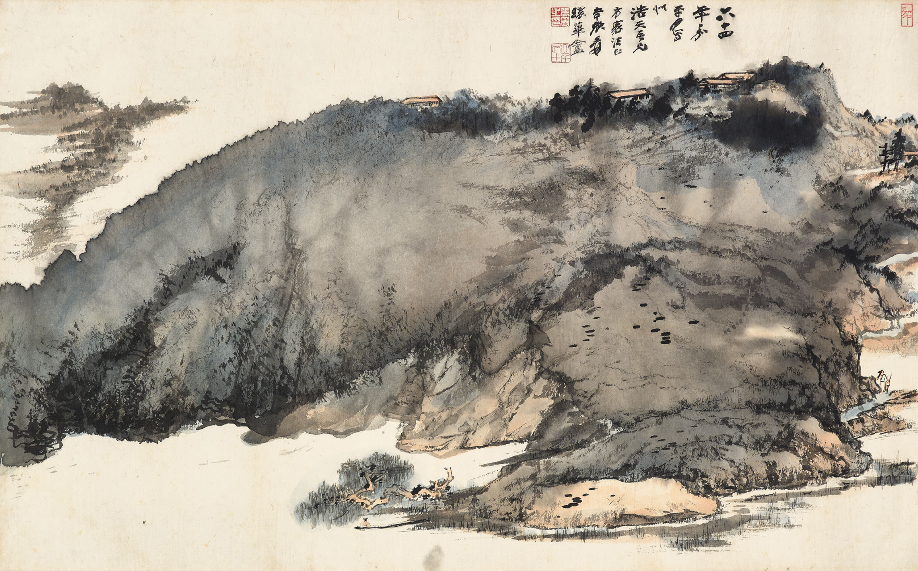 黃君璧, 雙棲圖設色紙本立軸一九五五年作| Christie's