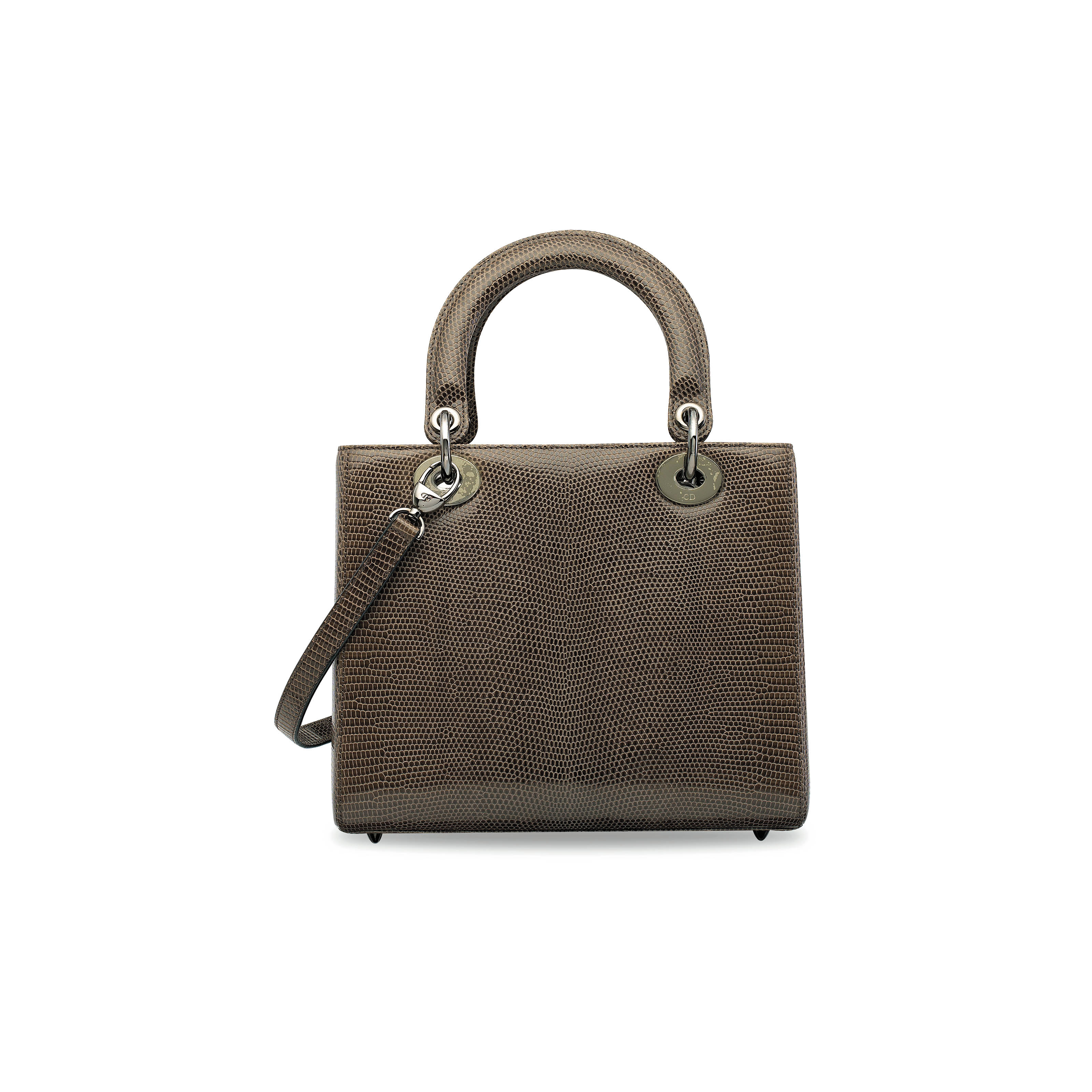 亮面木炭色蜥蜴皮中碼lady Dior包附純銀配件