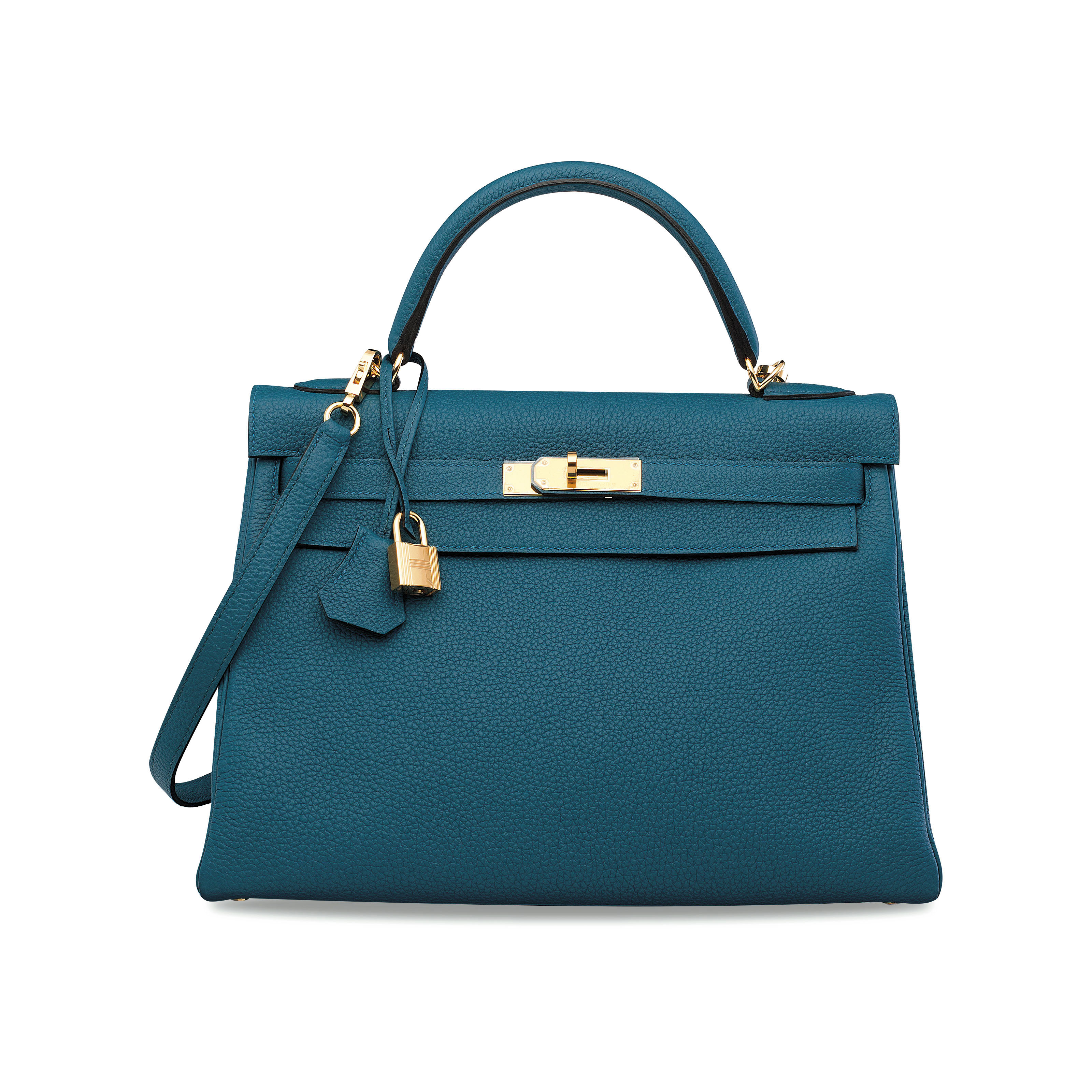 A BLEU COBALT TOGO LEATHER RETOURNÉ KELLY 32 WITH GOLD HARDWARE
