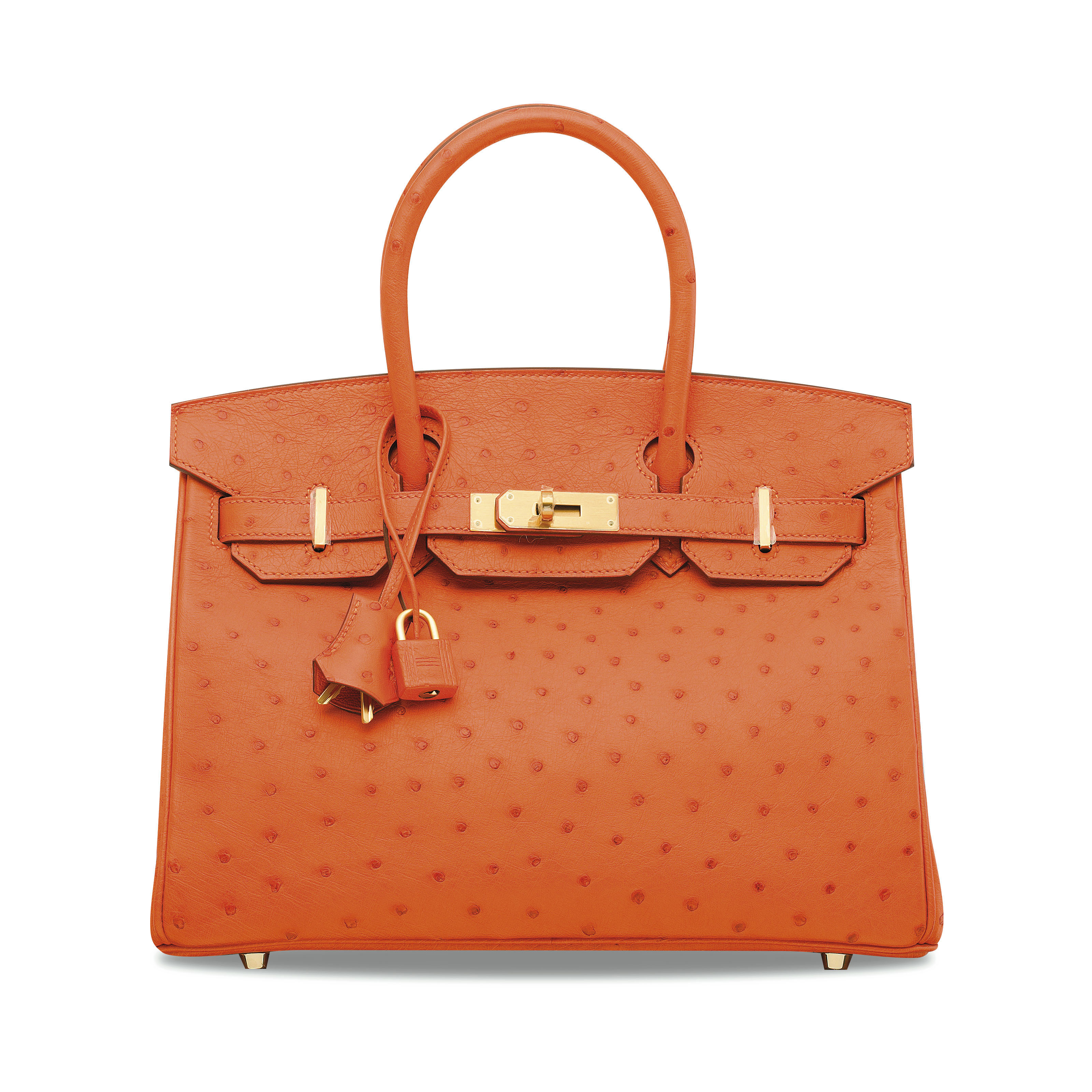 AN ORANGE OSTRICH BIRKIN 30 WITH 