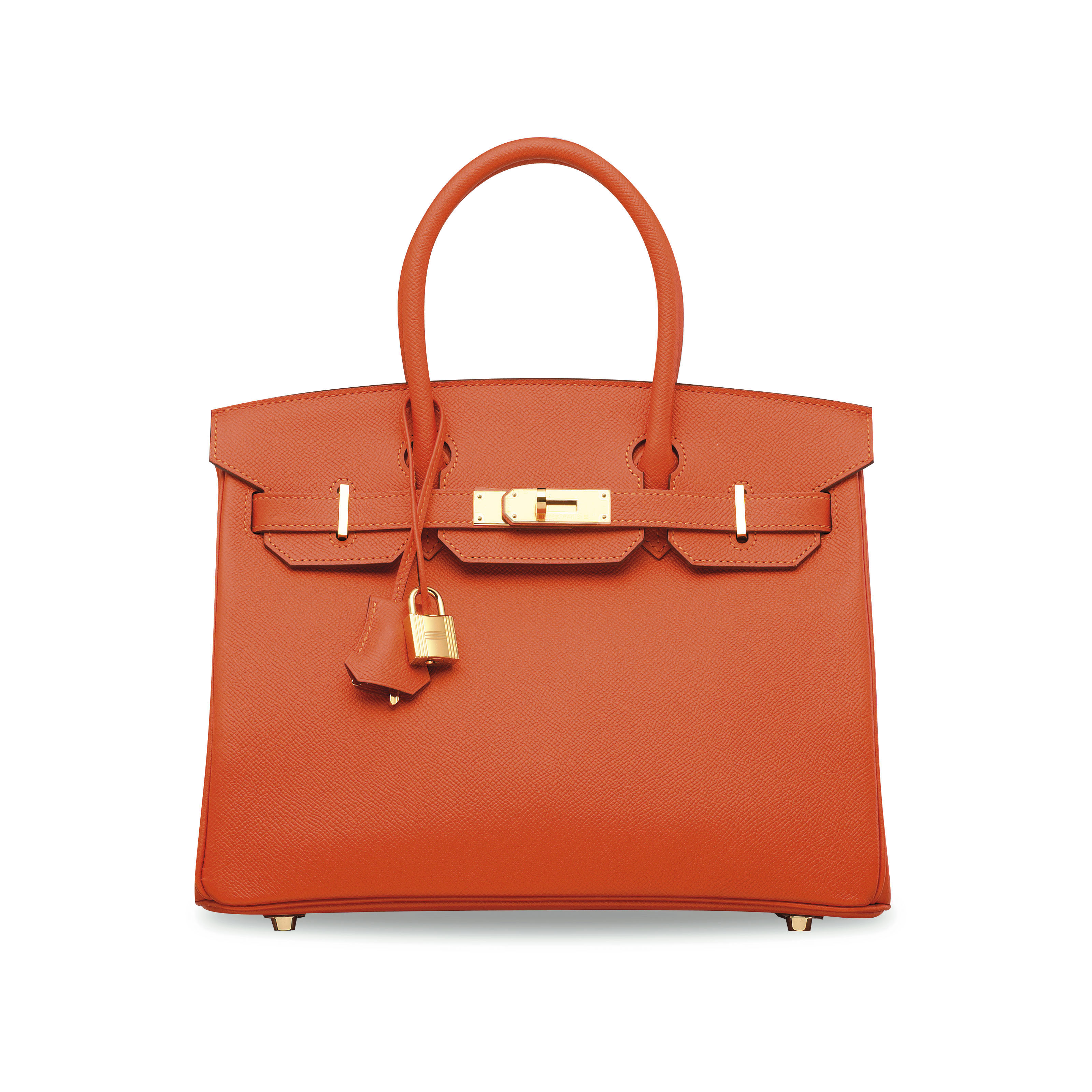 AN ORANGE OSTRICH BIRKIN 30 WITH BRUSHED GOLD