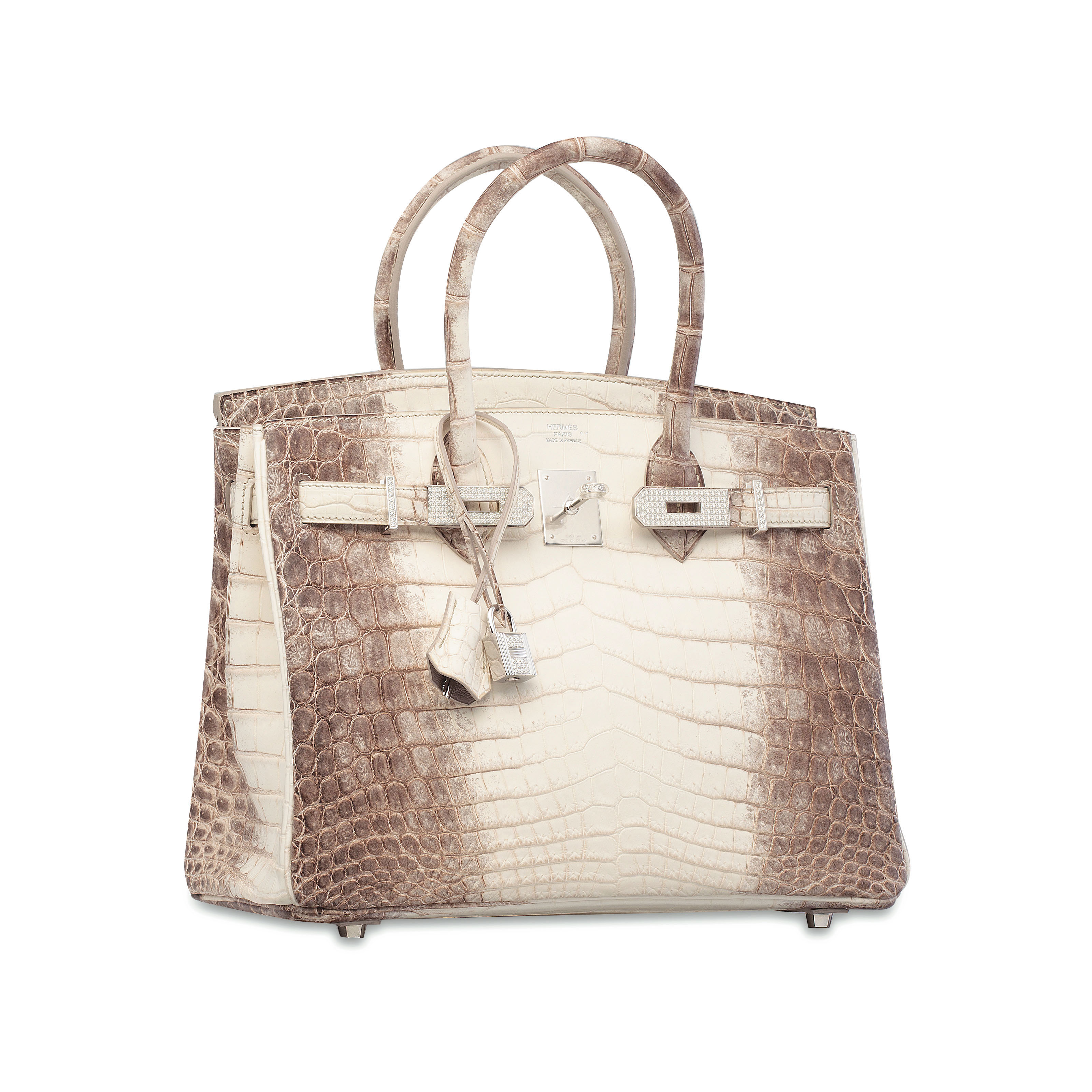 AN EXCEPTIONAL, MATTE WHITE NILOTICUS CROCODILE HIMALAYA BIRKIN 30 WITH ...