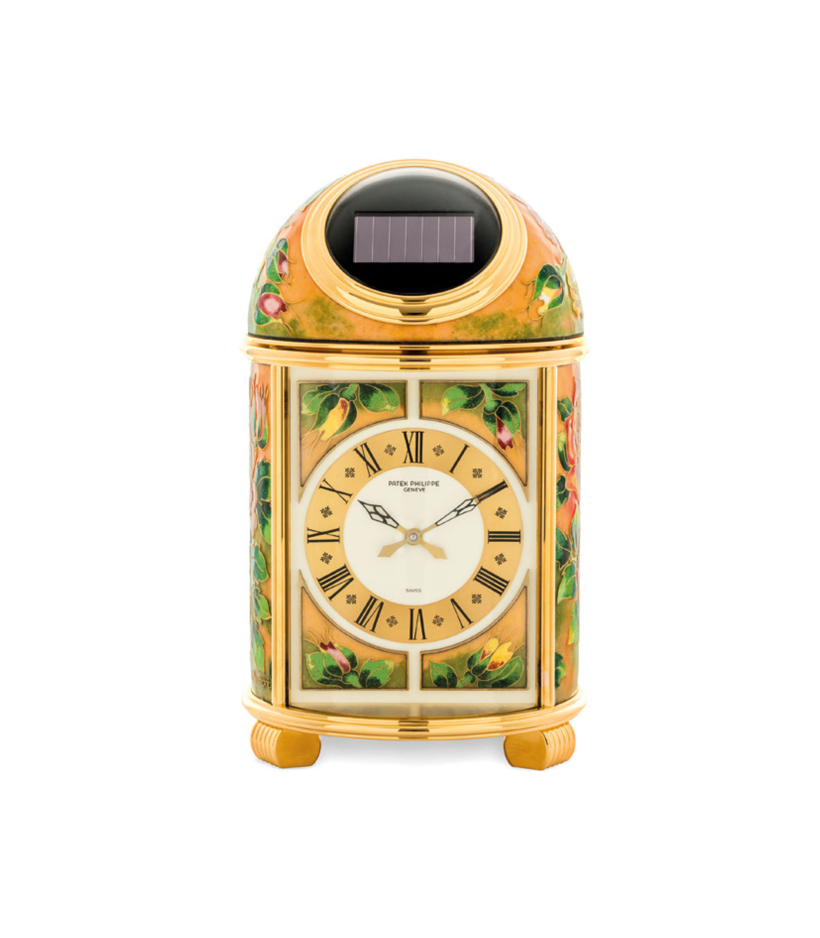PATEK PHILIPPE. A UNIQUE AND VERY FINE GILT BRASS DOME TABLE CLOCK WITH