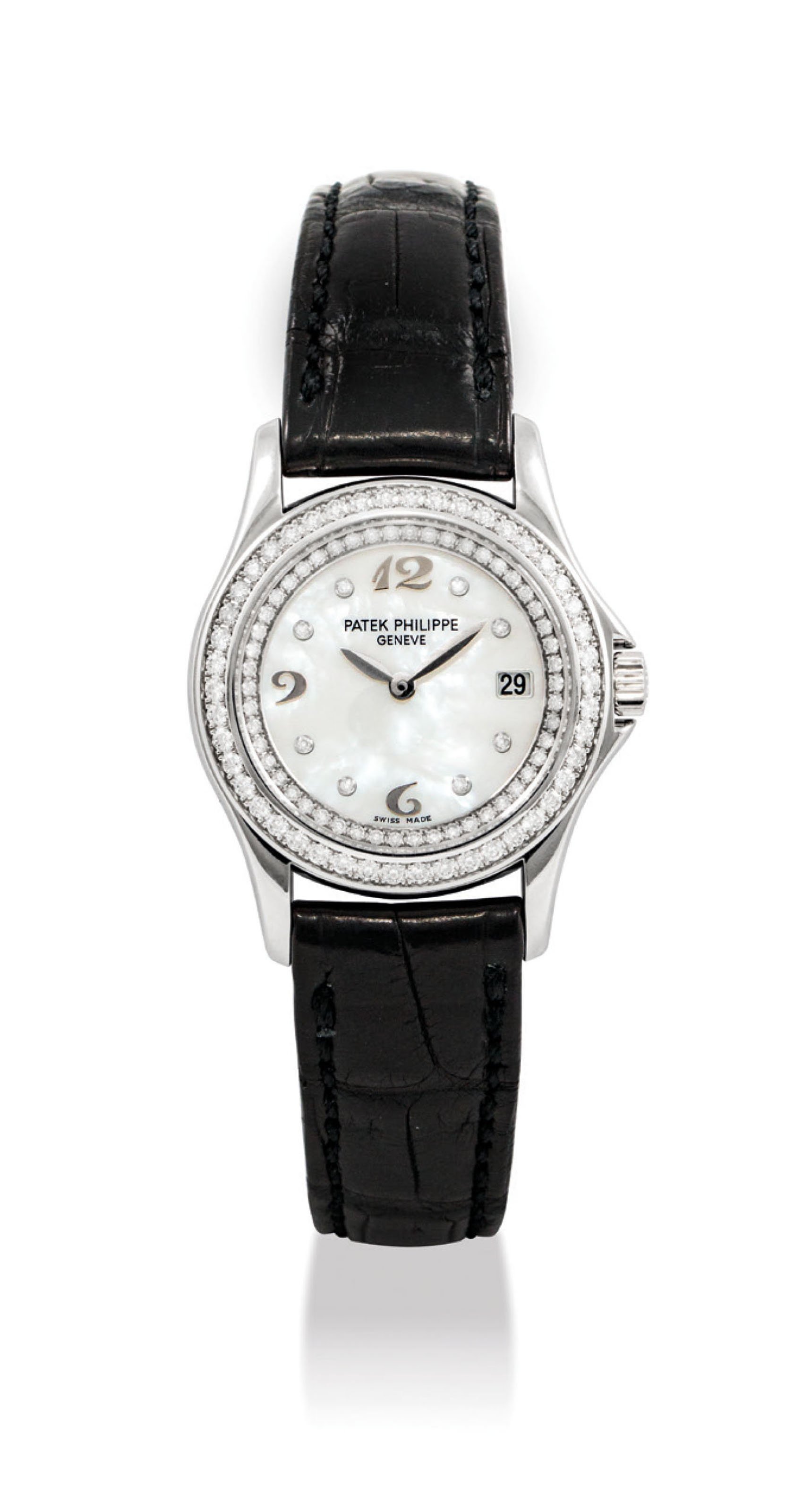 Patek Philippe A Lady S 18k White Gold And Diamond Set Wristwatch With Date Mother Of Pearl