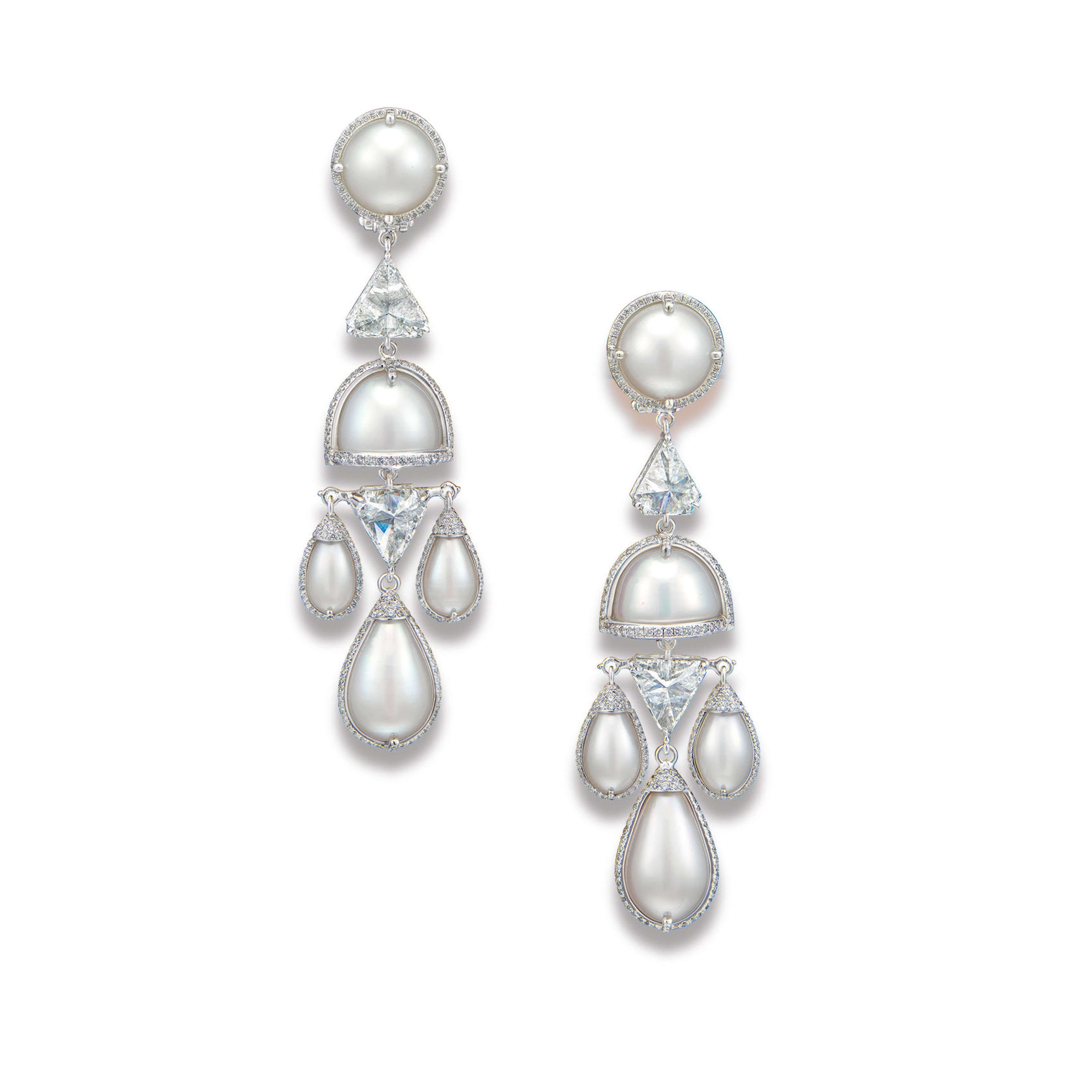 A UNIQUE PAIR OF NATURAL PEARL AND DIAMOND EAR PENDANTS, BY ...