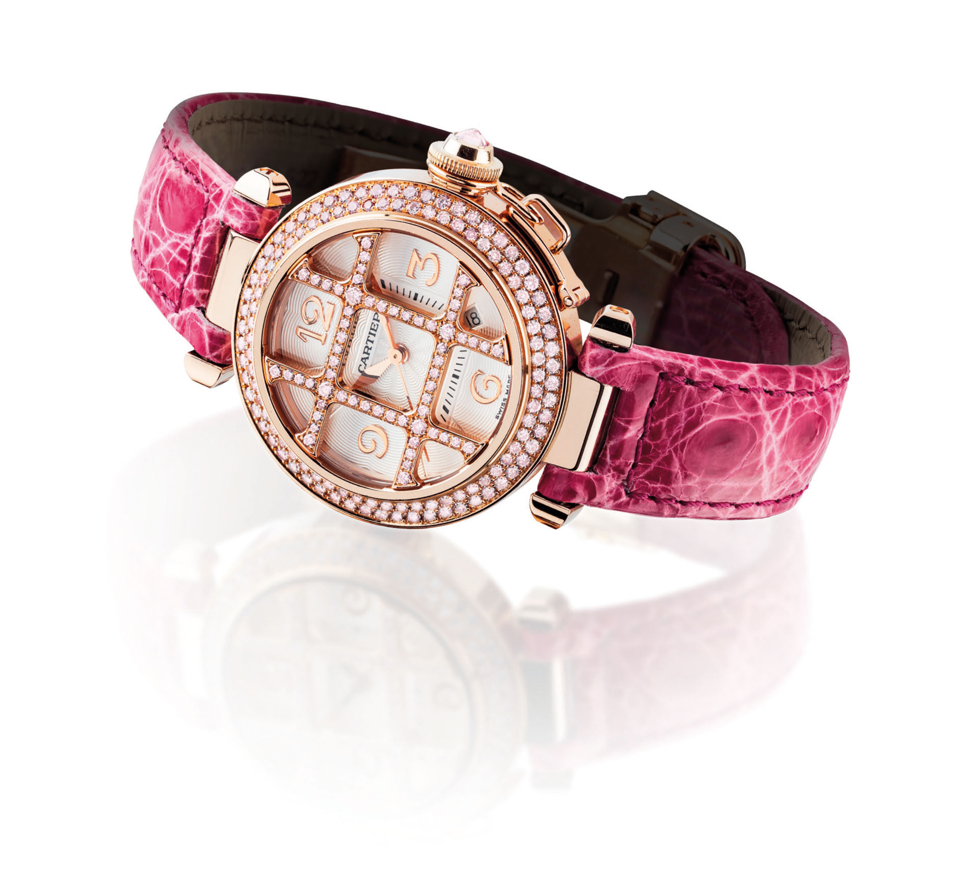 Cartier A Fine And Rare 18k Pink Gold And Pink Diamond Set Automatic Wristwatch With Sweep Centre Seconds And Date Signed Cartier Pasha De Cartier Model Ref 2447 Case No 301025mg Circa