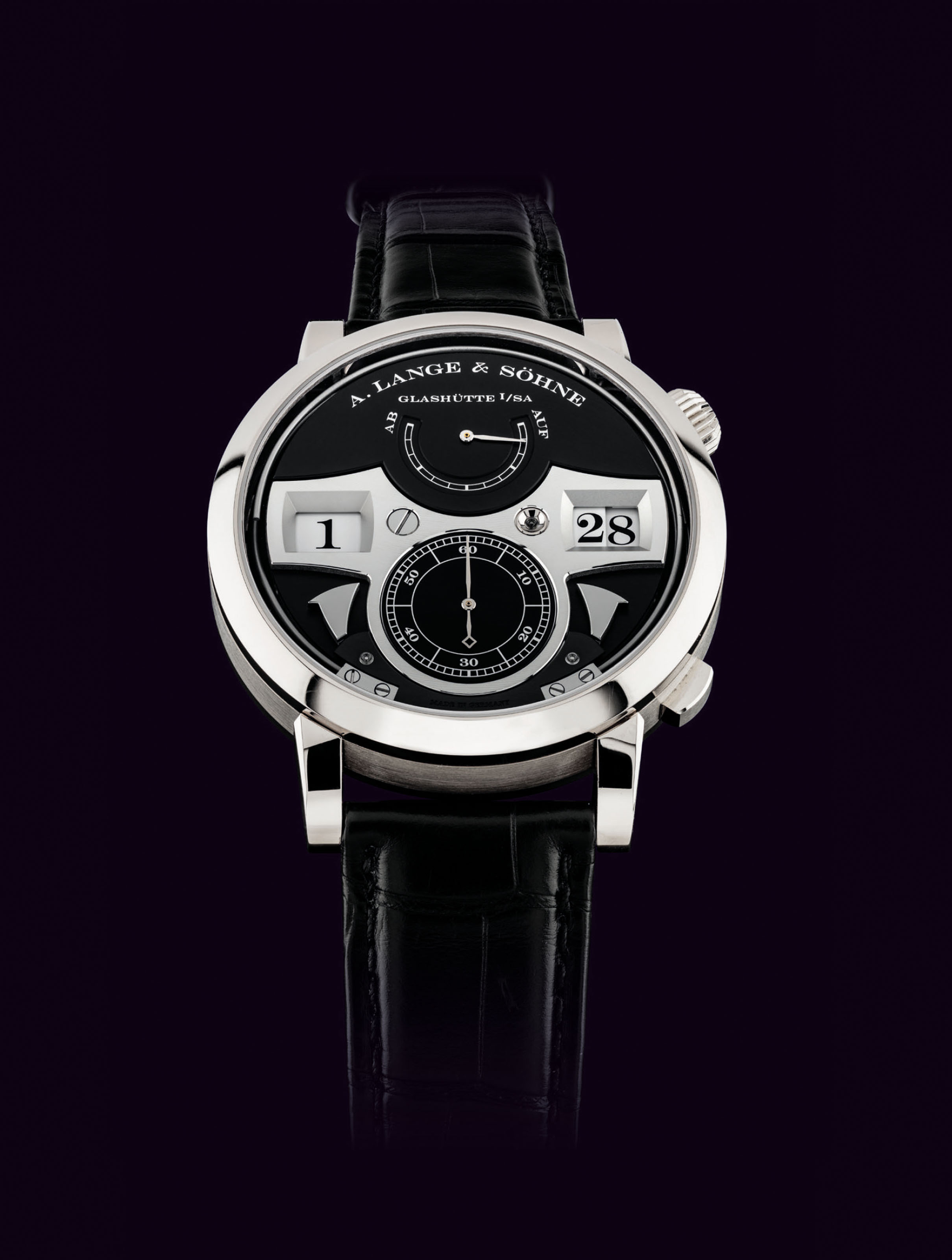 A Lange Sohne A Fine 18k White Gold Striking Time Wristwatch With Power Reserve Indicator Digital Time Display And Hack Feature