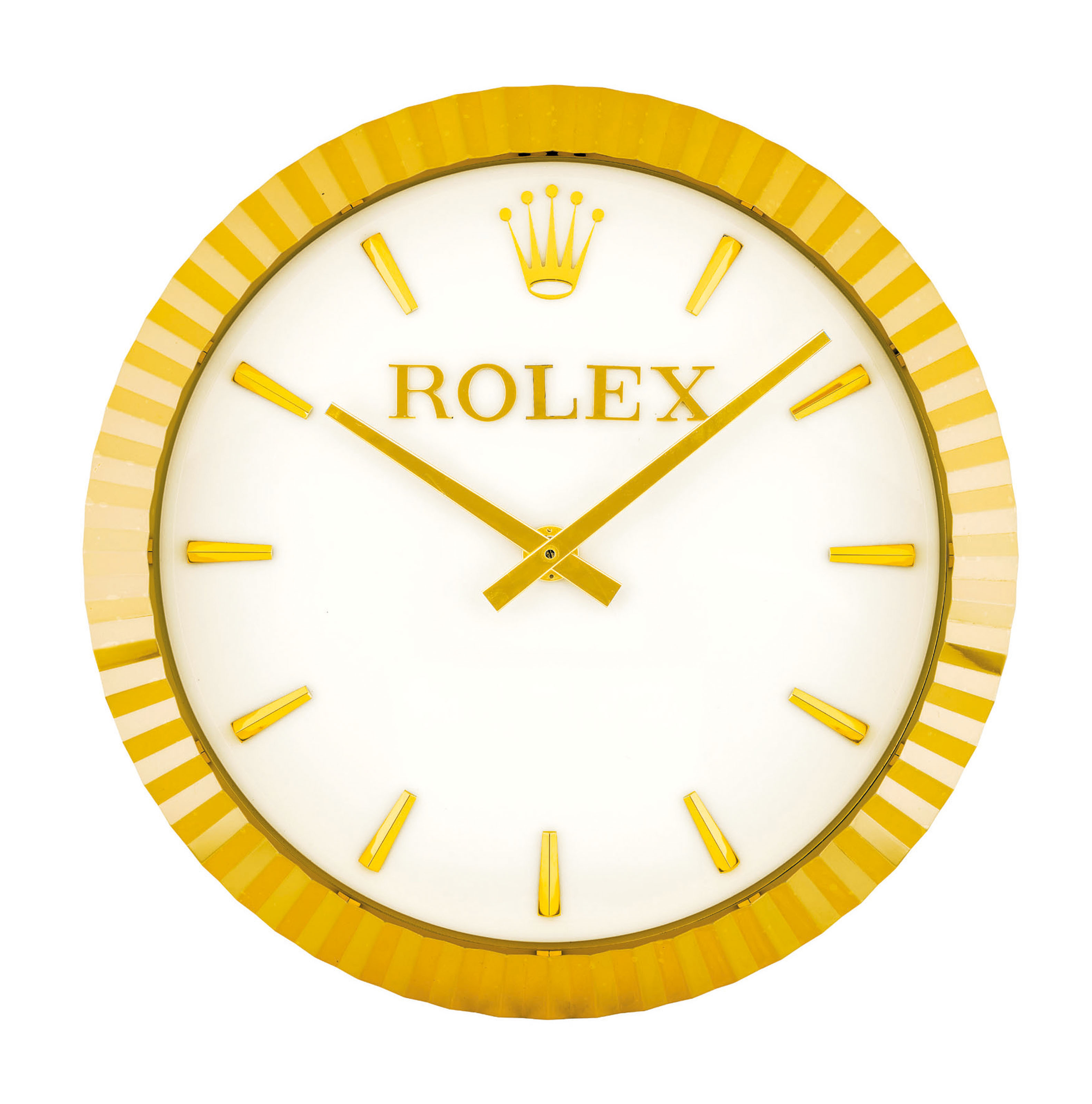 INDUCTA FOR ROLEX. A LARGE AND UNUSUAL GILT METAL QUARTZ WALL CLOCK