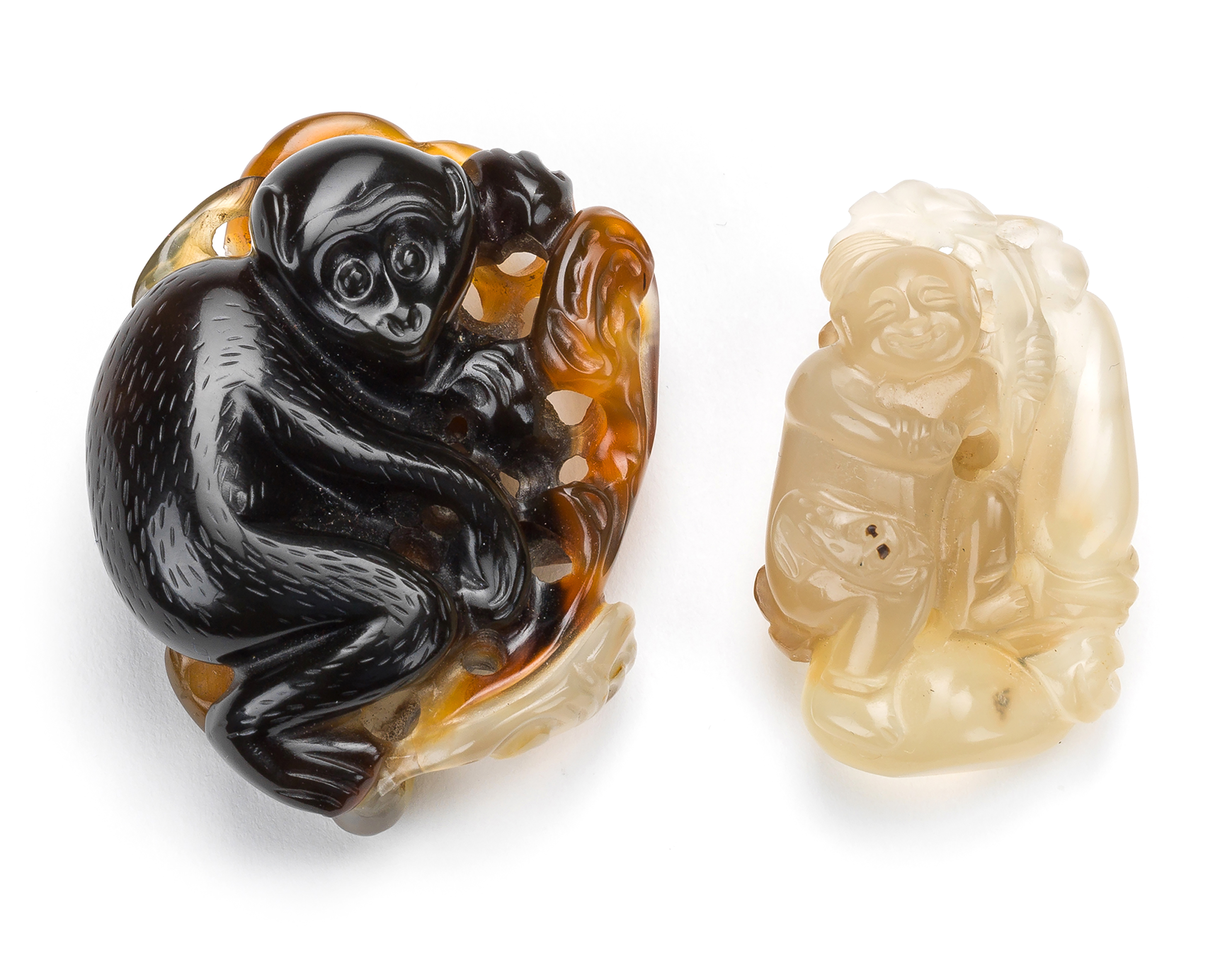 中国美術 玉石瑪瑙石彫刻 蓮葉金魚刻 鼻煙壷 小壷 時代箱付 古玩 MGUL  