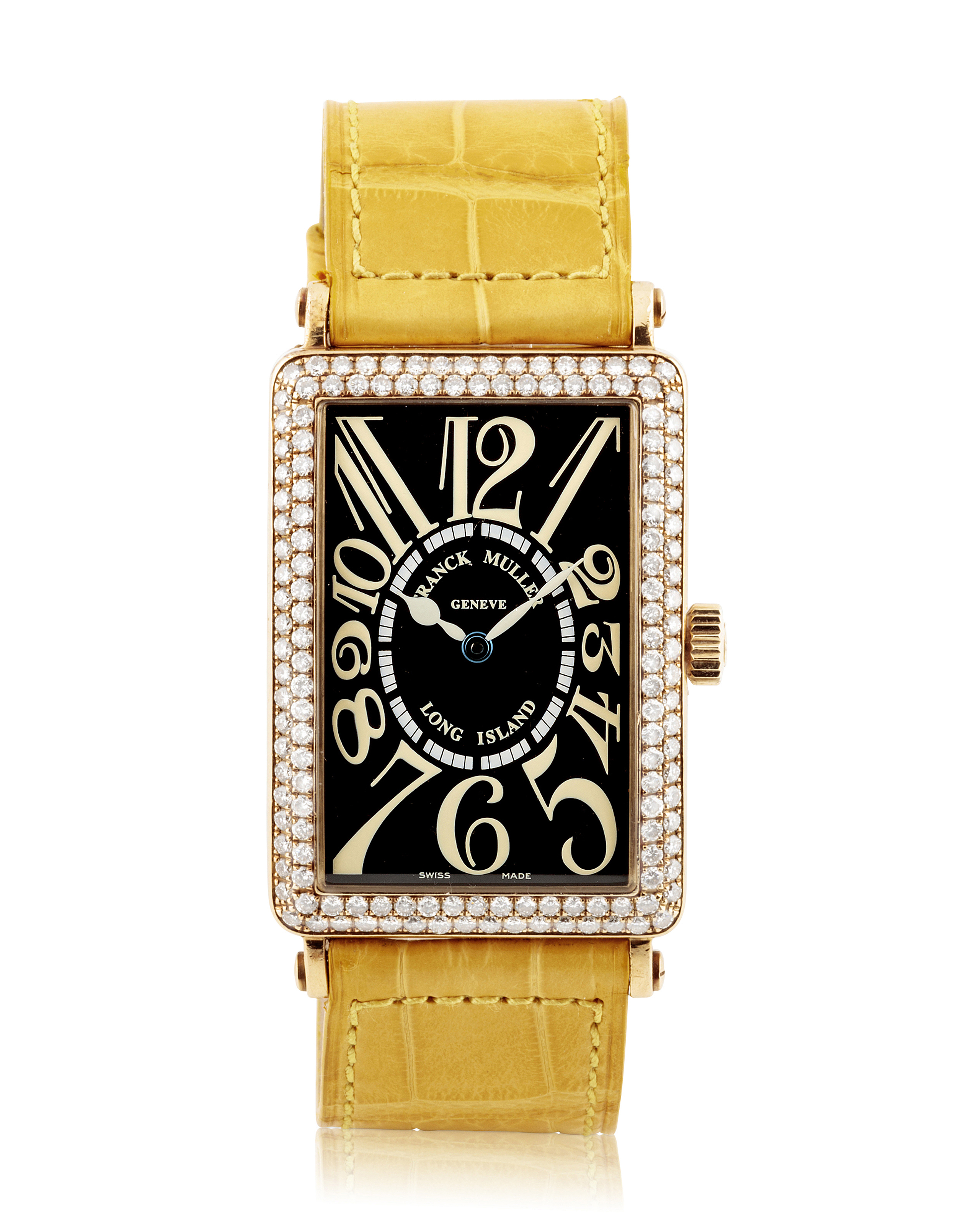 Gold Franck Muller Yellow Watch With Diamonds Leather Strap Franck