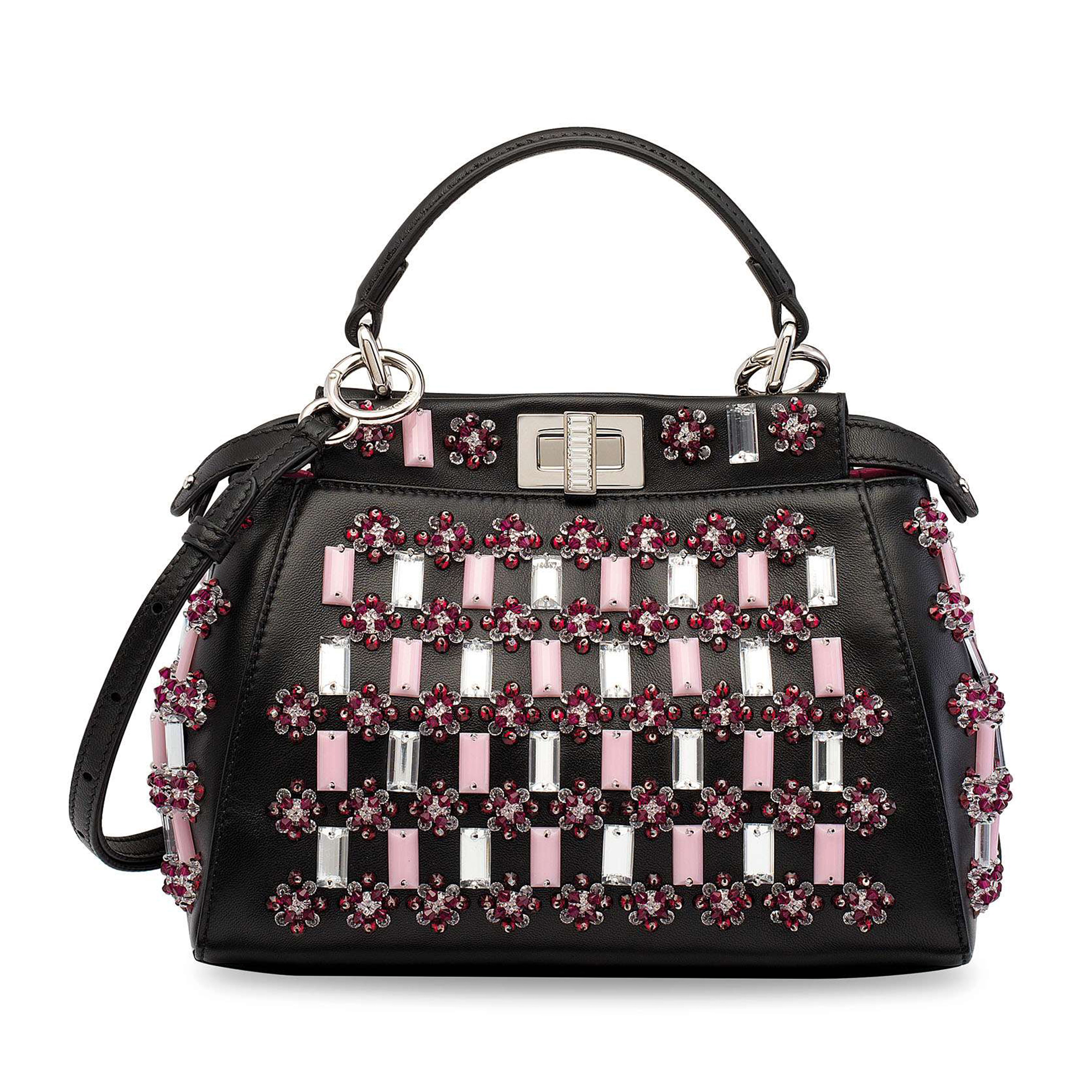 A MULTICOLOR FLORAL BEADED CRYSTAL MINI PEEKABOO WITH SILVER