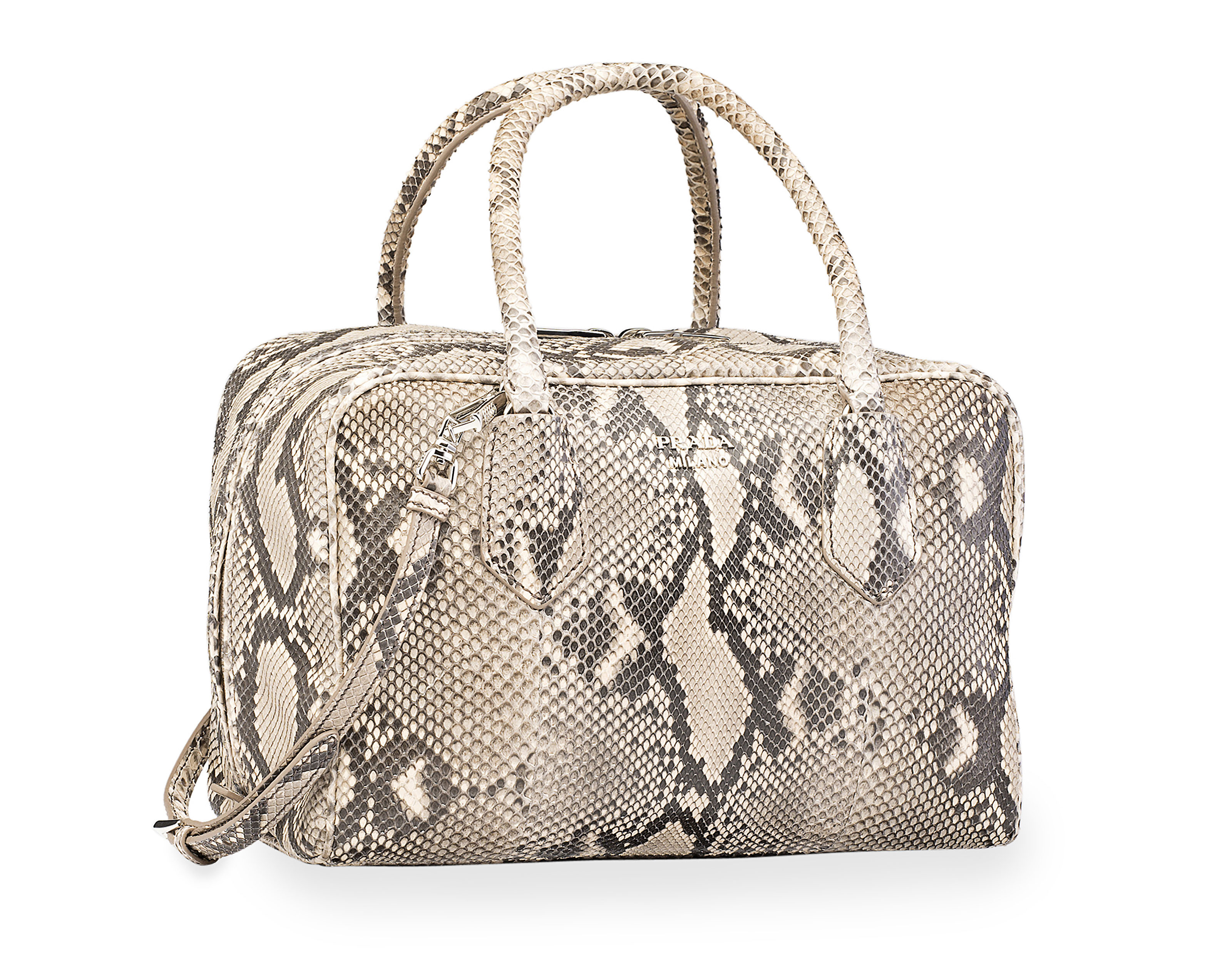A NATURAL PYTHON MEDIUM INSIDE BAG WITH SILVER HARDWARE, PRADA