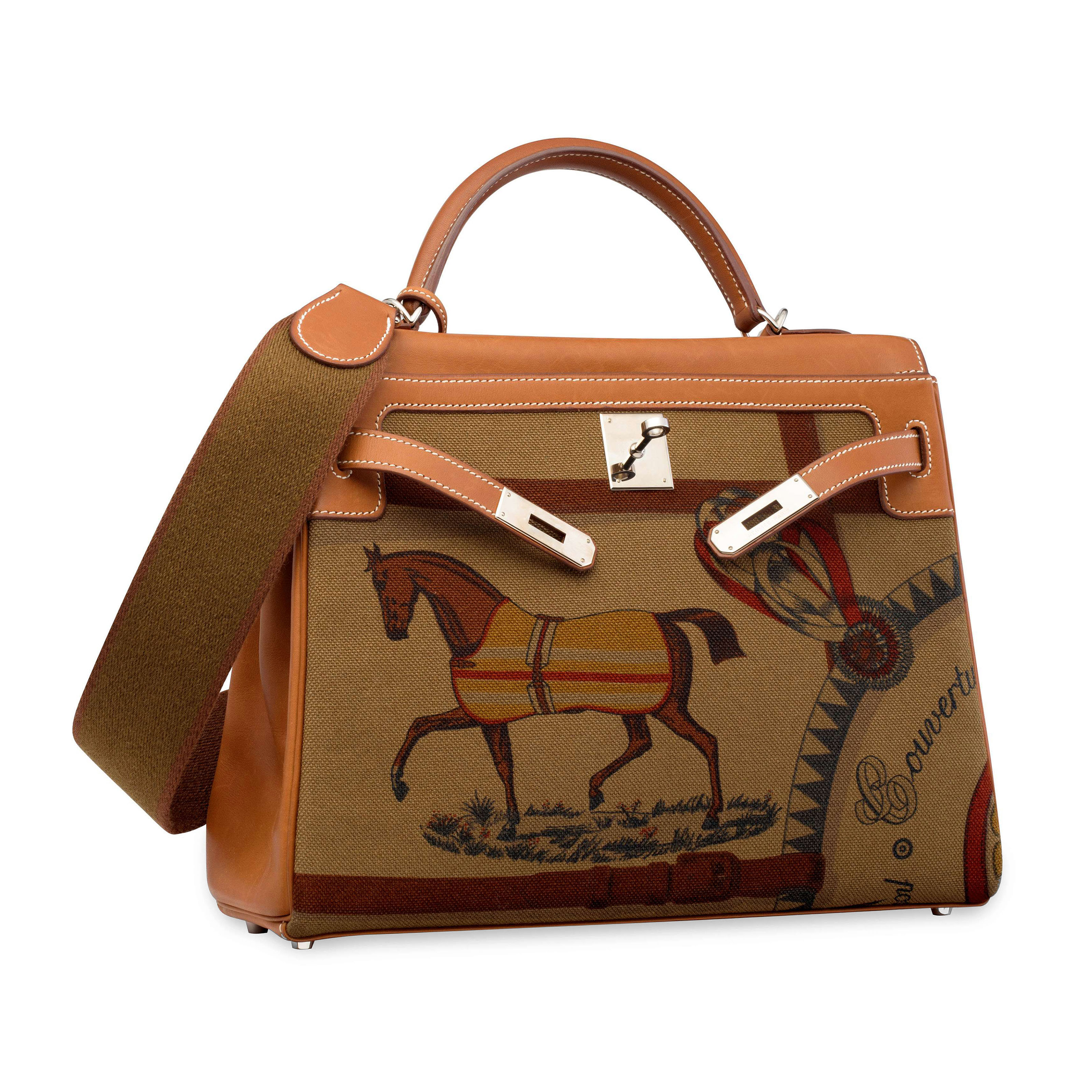 A LIMITED EDITION BARENIA HORSE CANVAS RETOURNE KELLY 32 WITH PALLADIUM HARDWARE HERMES 2010 Christie s