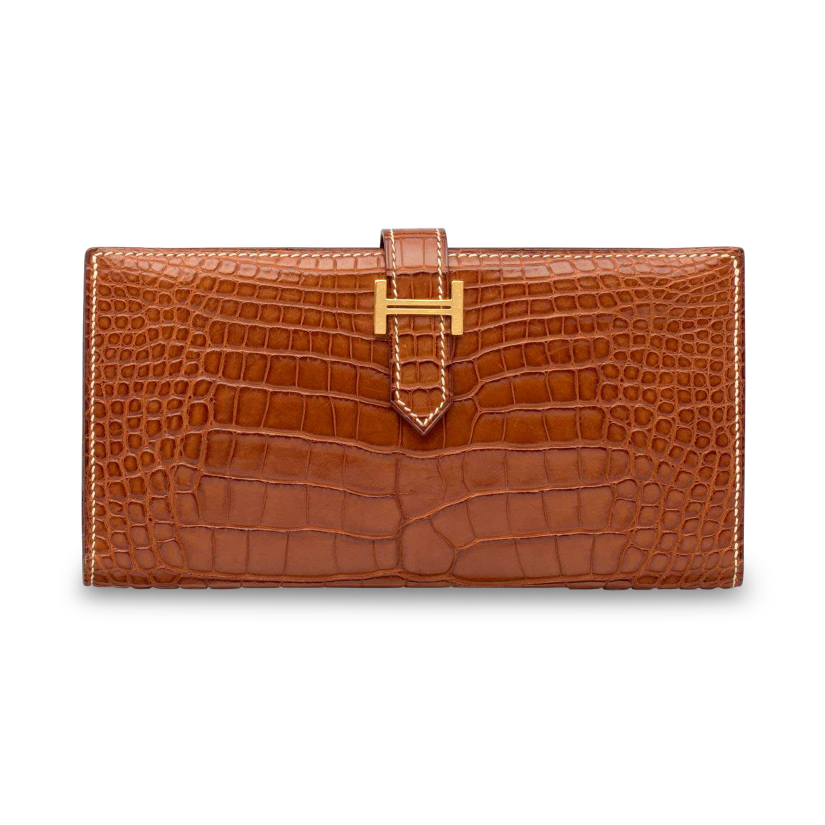 A MATTE FAUVE ALLIGATOR BÉARN WALLET WITH GOLD HARDWARE, HERMÈS, 2003