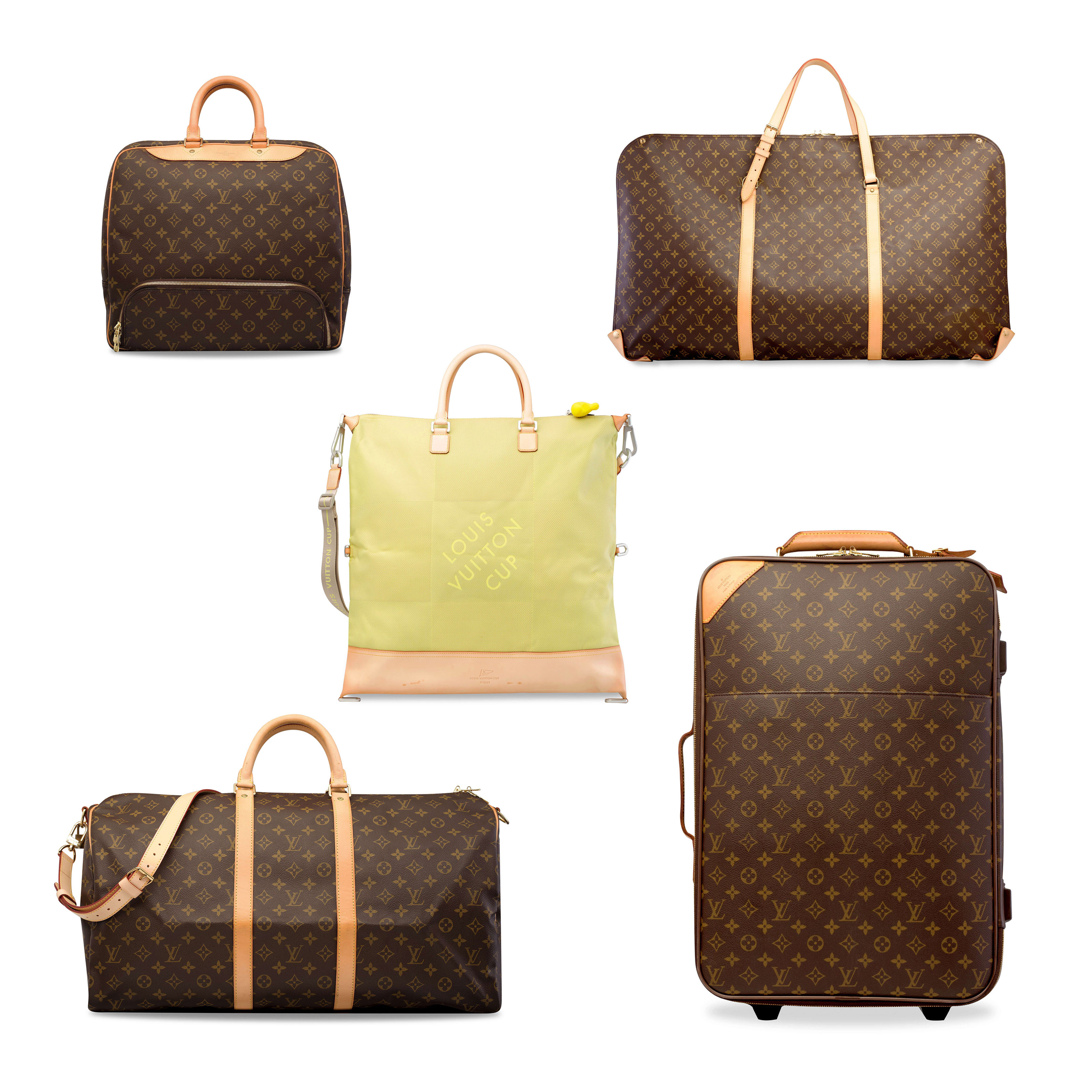 FIVE CLASSIC MONOGRAM TRAVEL PIECES; A PEGASE 55, A KEEPALL 55, AN