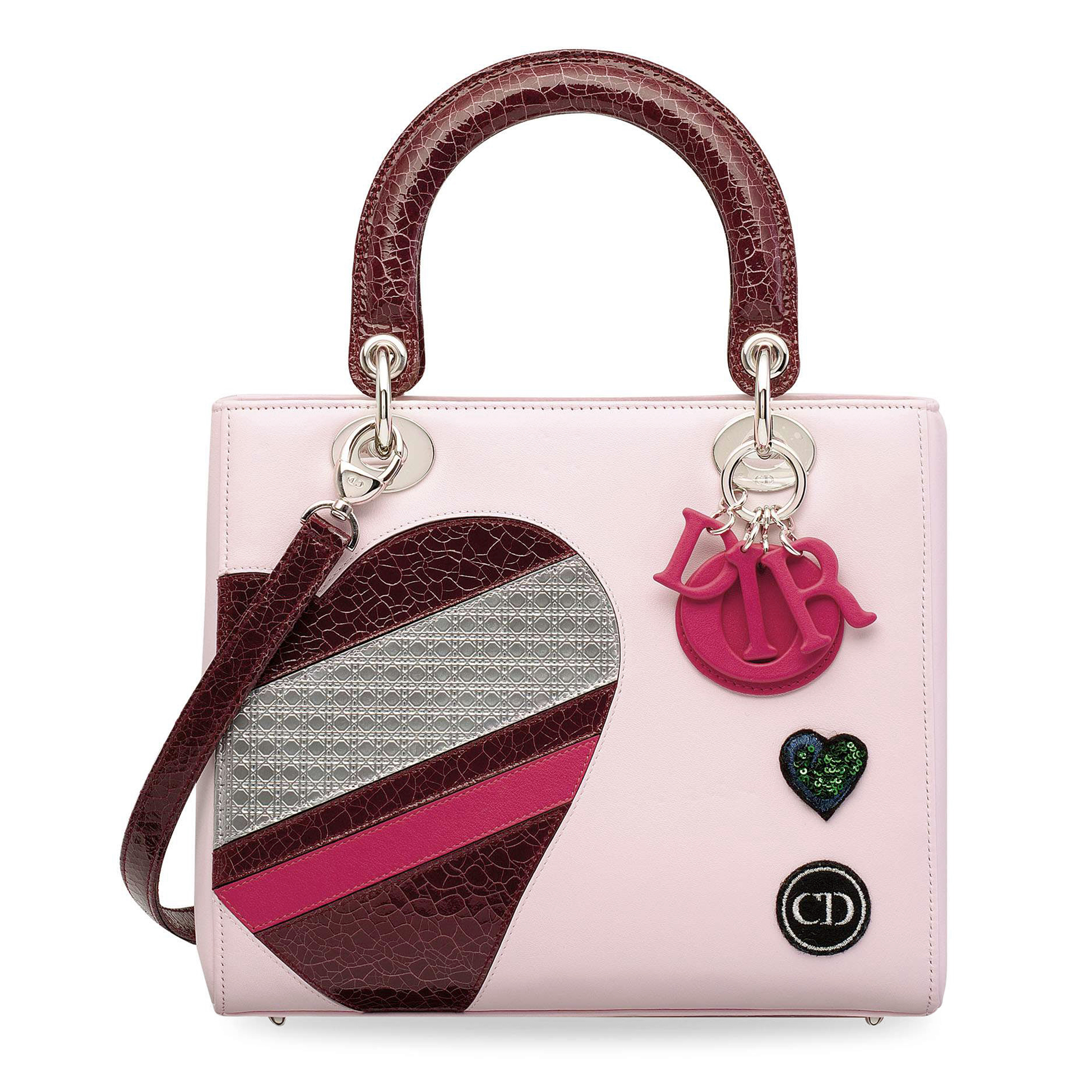 A PINK LEATHER HEART MEDIUM LADY DIOR WITH SILVER HARDWARE ...