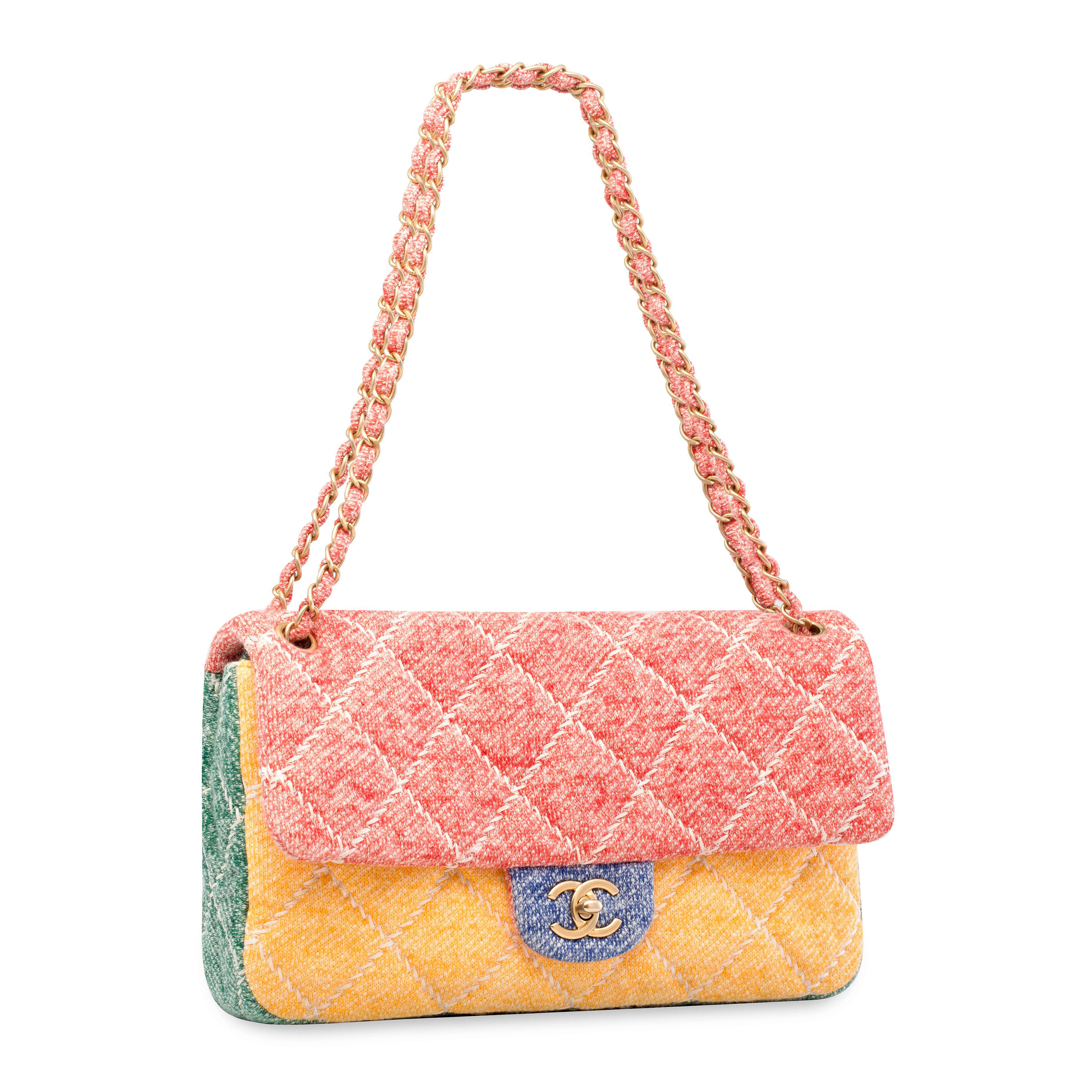 A RED, YELLOW, GREEN & BLUE QUILTED FABRIC CLASSIC MEDIUM FLAP