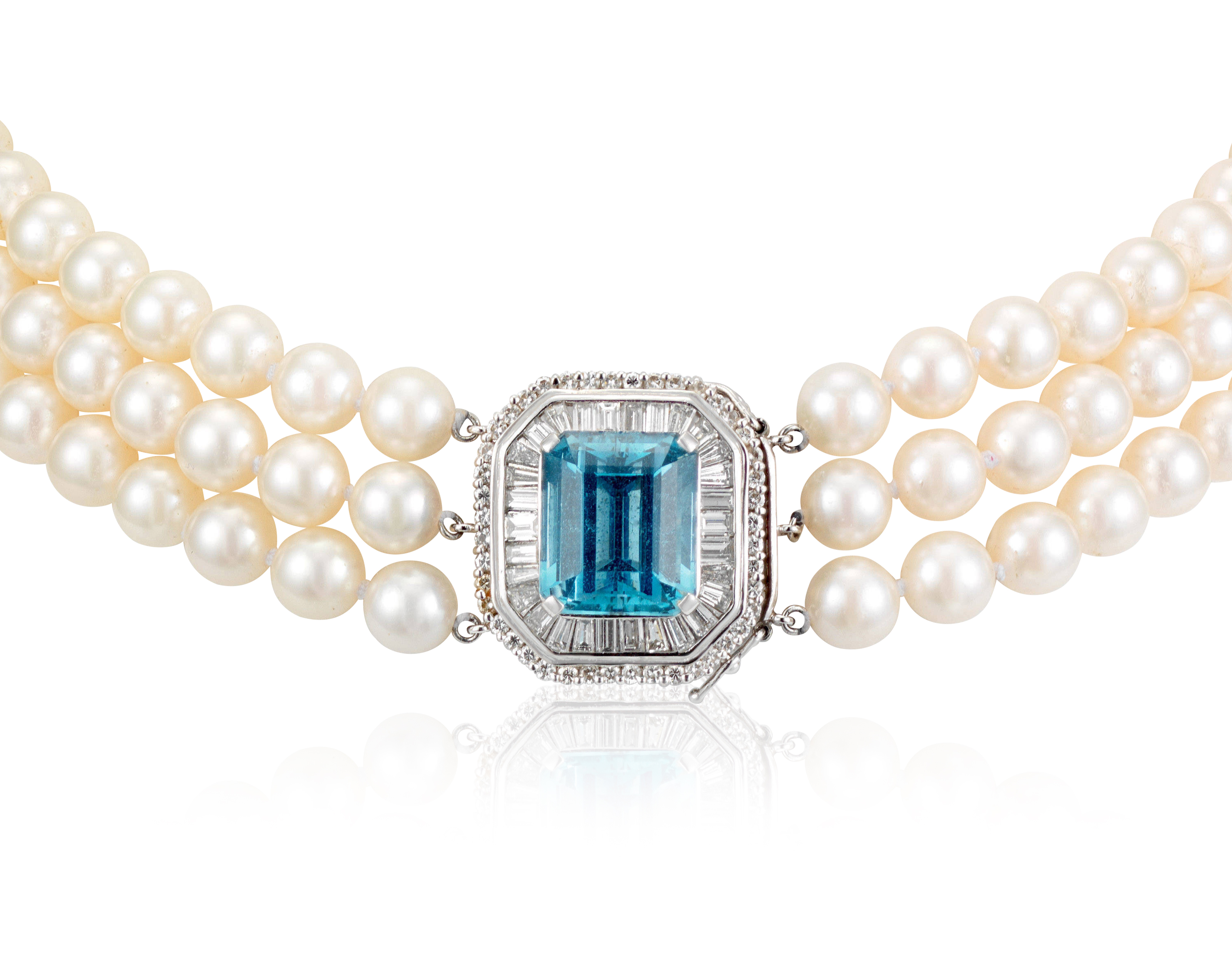 White Gold Aquamarine and Pearl Necklace - deJonghe Original Jewelry