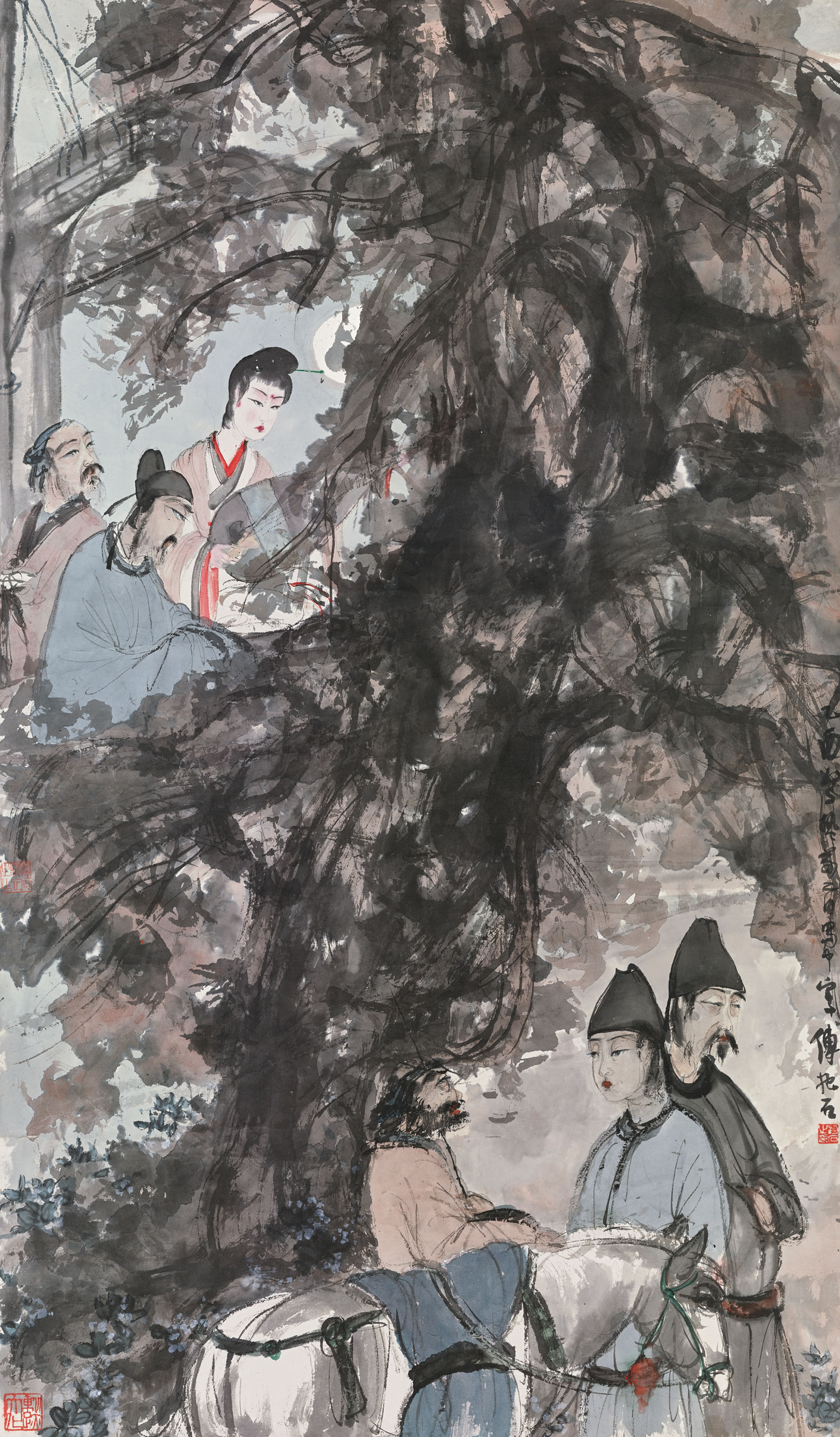 傅抱石，《琵琶行》。設色紙本 立軸鏡框，一九四五年作。此拍品於2017年11月在佳士得香港售出，成交價港元204,850,000
