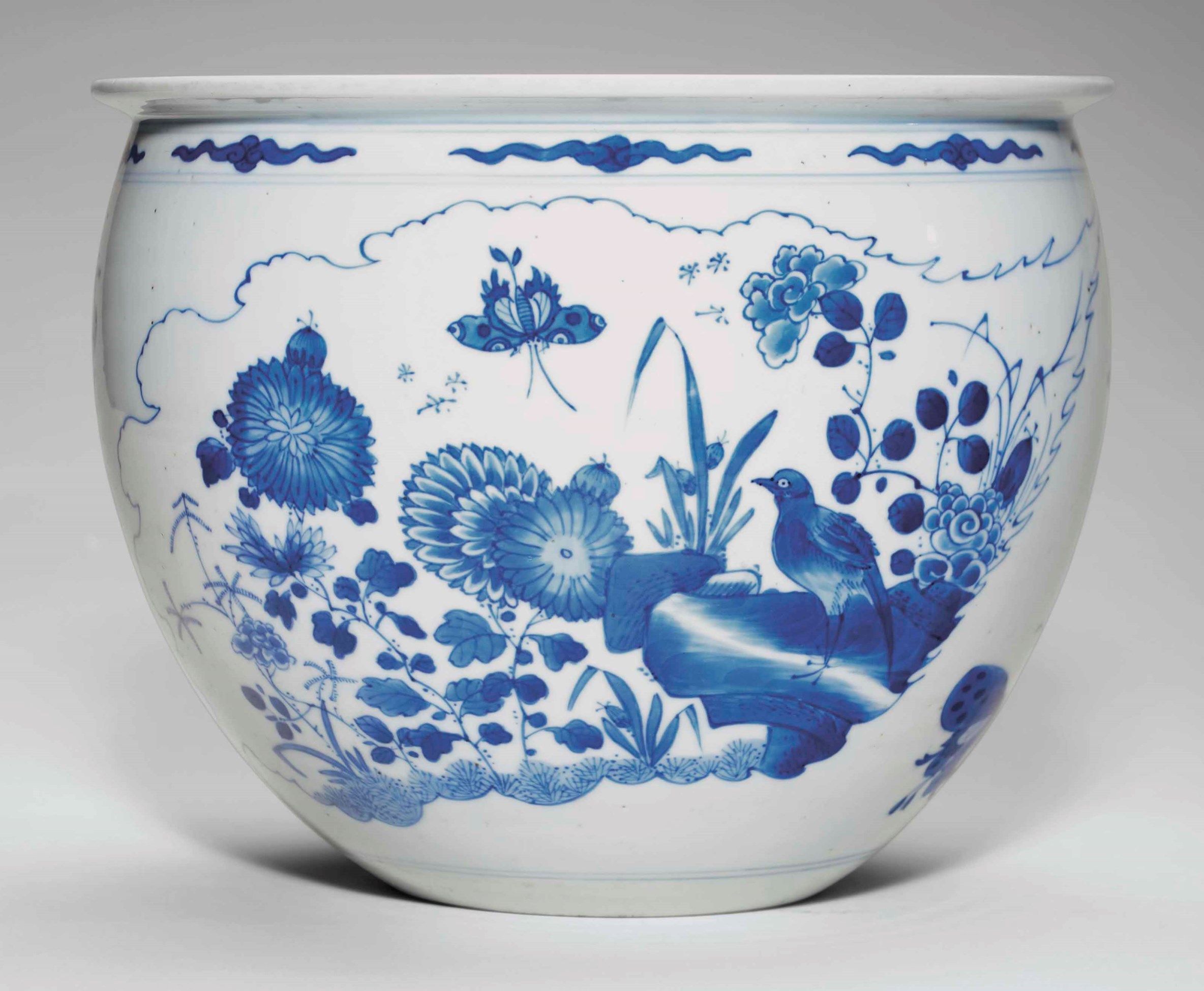 A BLUE AND WHITE JARDINIÈRE