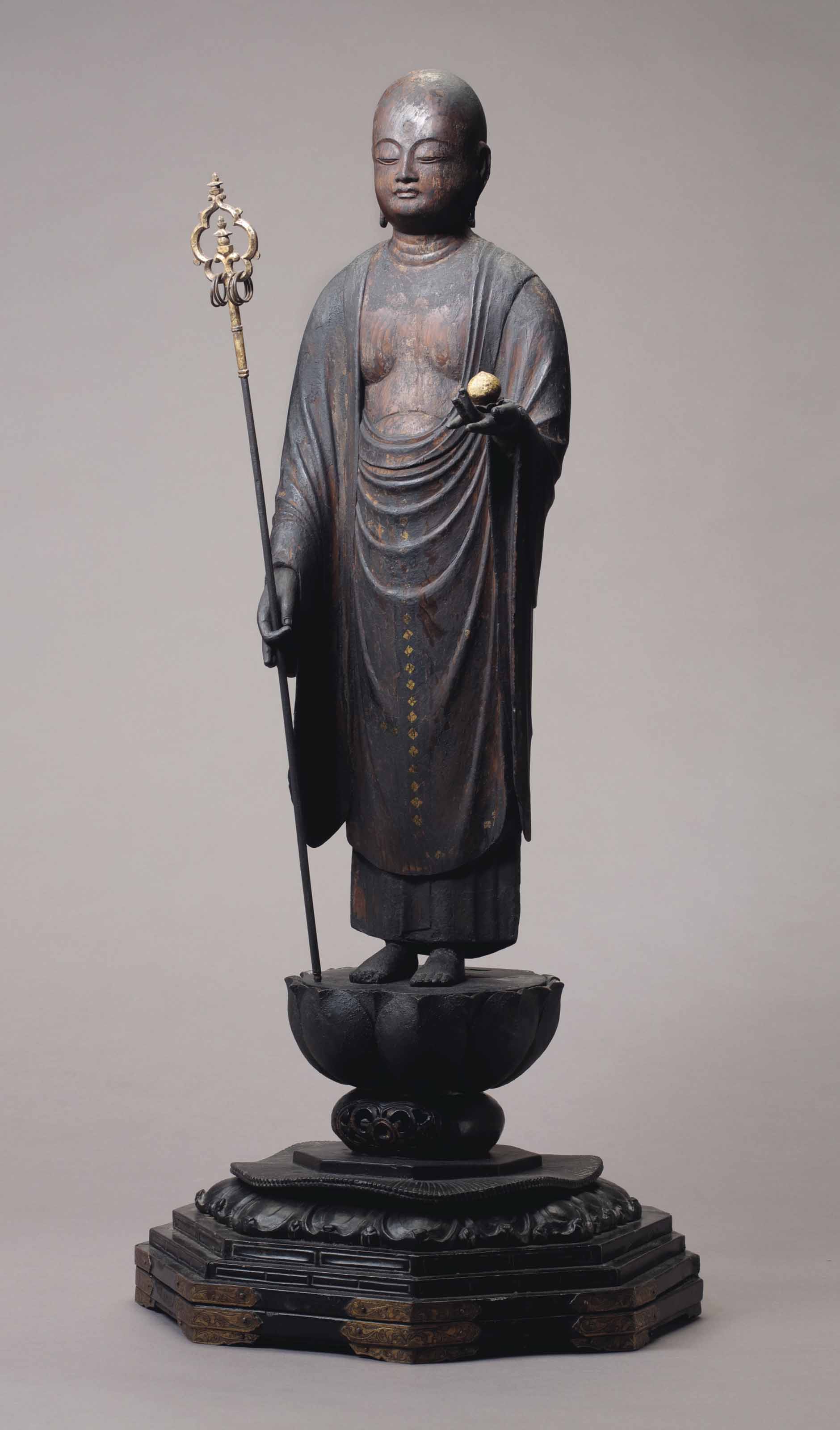 A carved wood figure of the Bodhisattva Jizo LATE HEIAN 