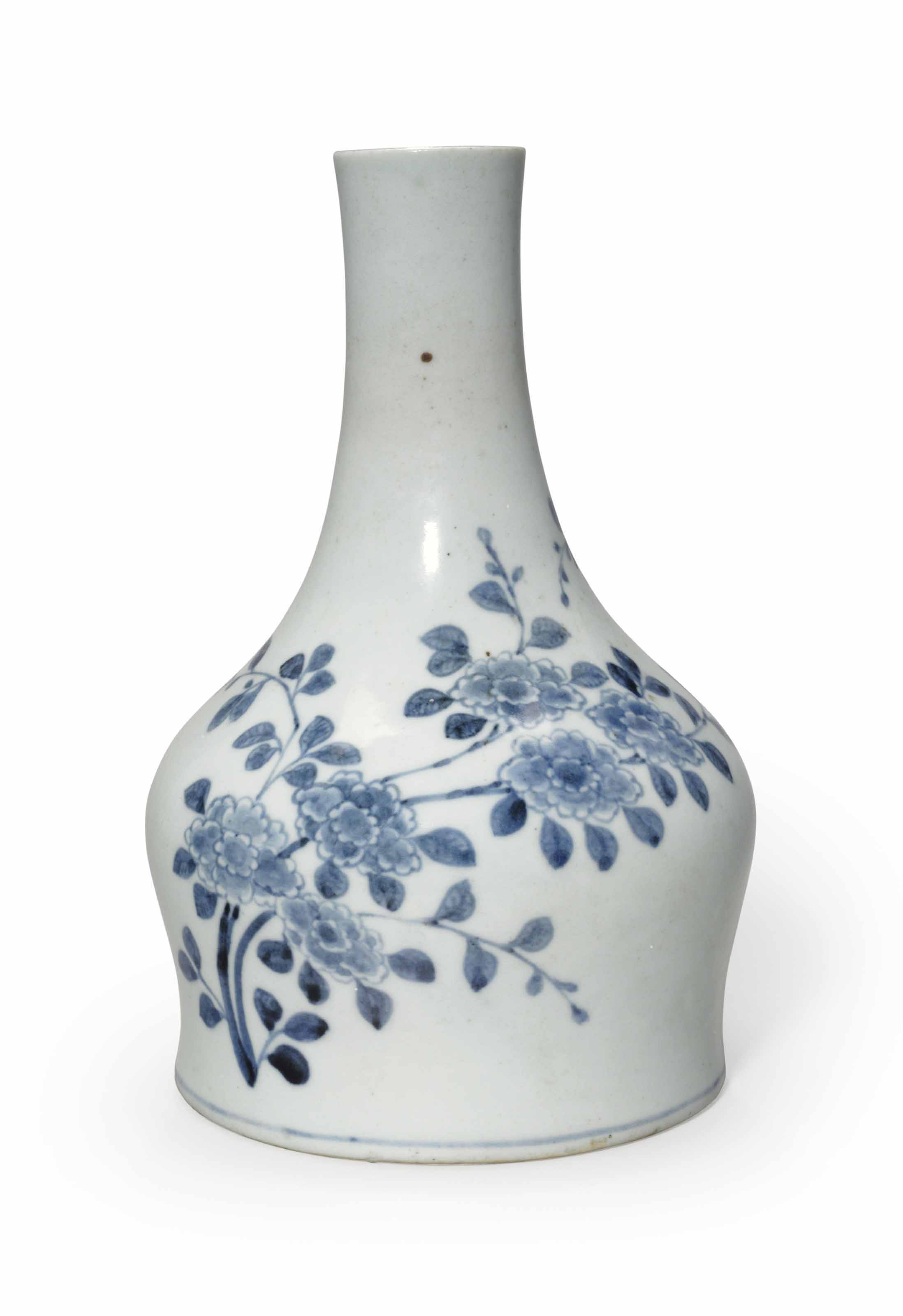 A blue and white porcelain bottle vase , JOSEON DYNASTY (19TH CENTURY