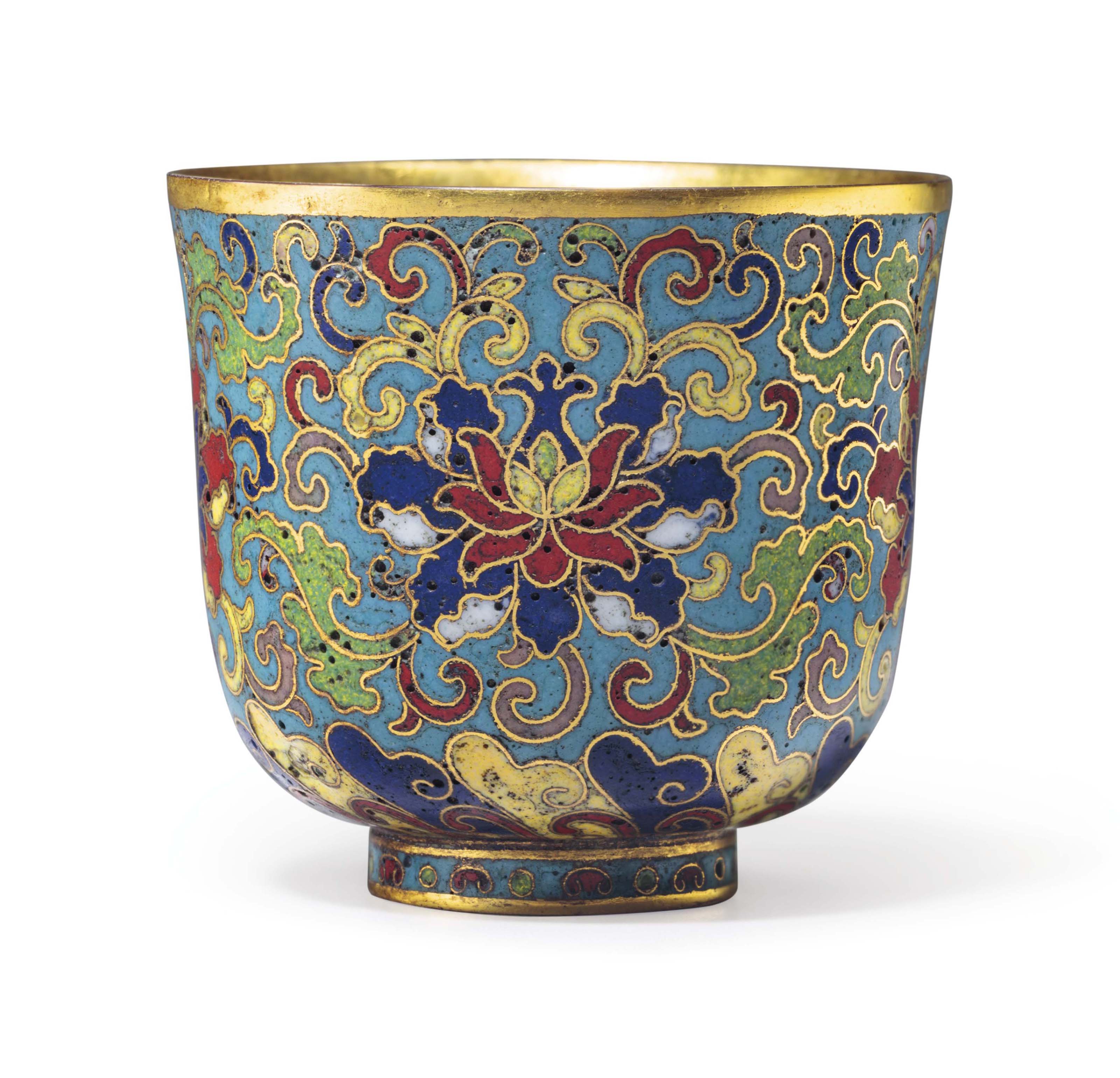 A RARE CLOISONNÉ ENAMEL CUP , QIANLONG INCISED SIXCHARACTER MARK