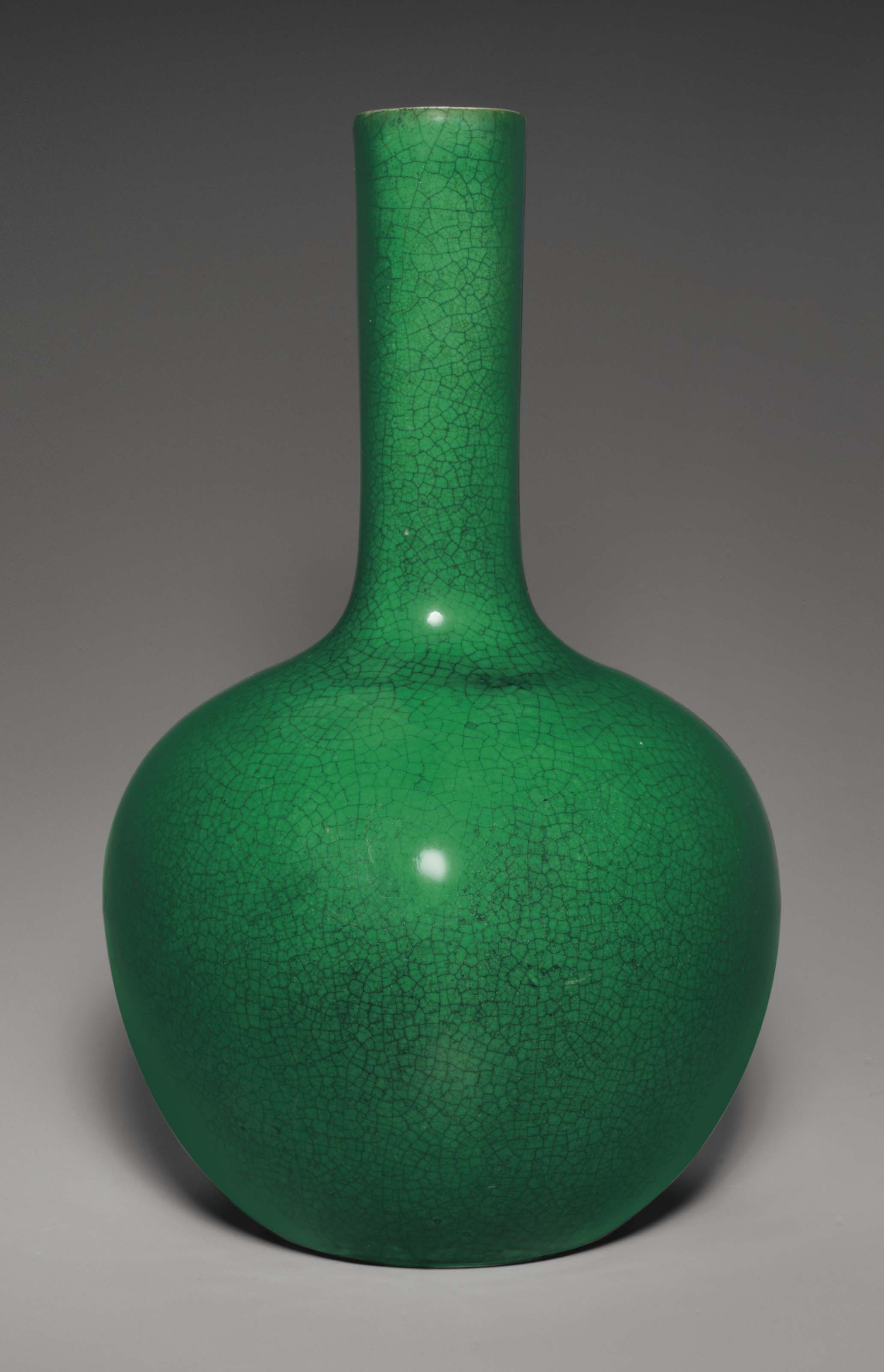 An Apple Green Crackle Glazed Bottle Vase 18th Century All