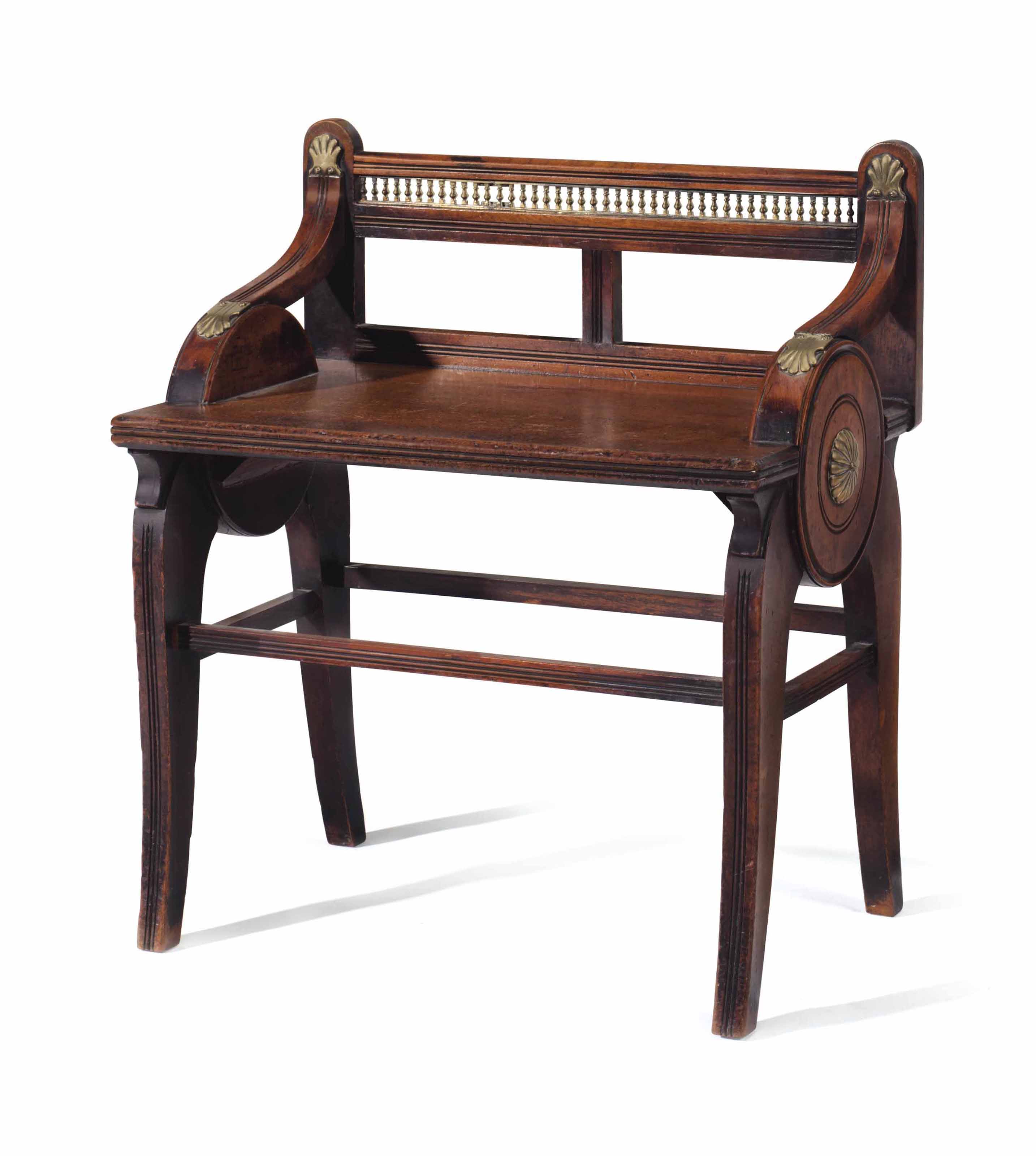 A LATE VICTORIAN BRASSMOUNTED MAHOGANY HALL STOOL , BY JAMES SCOOLBRED
