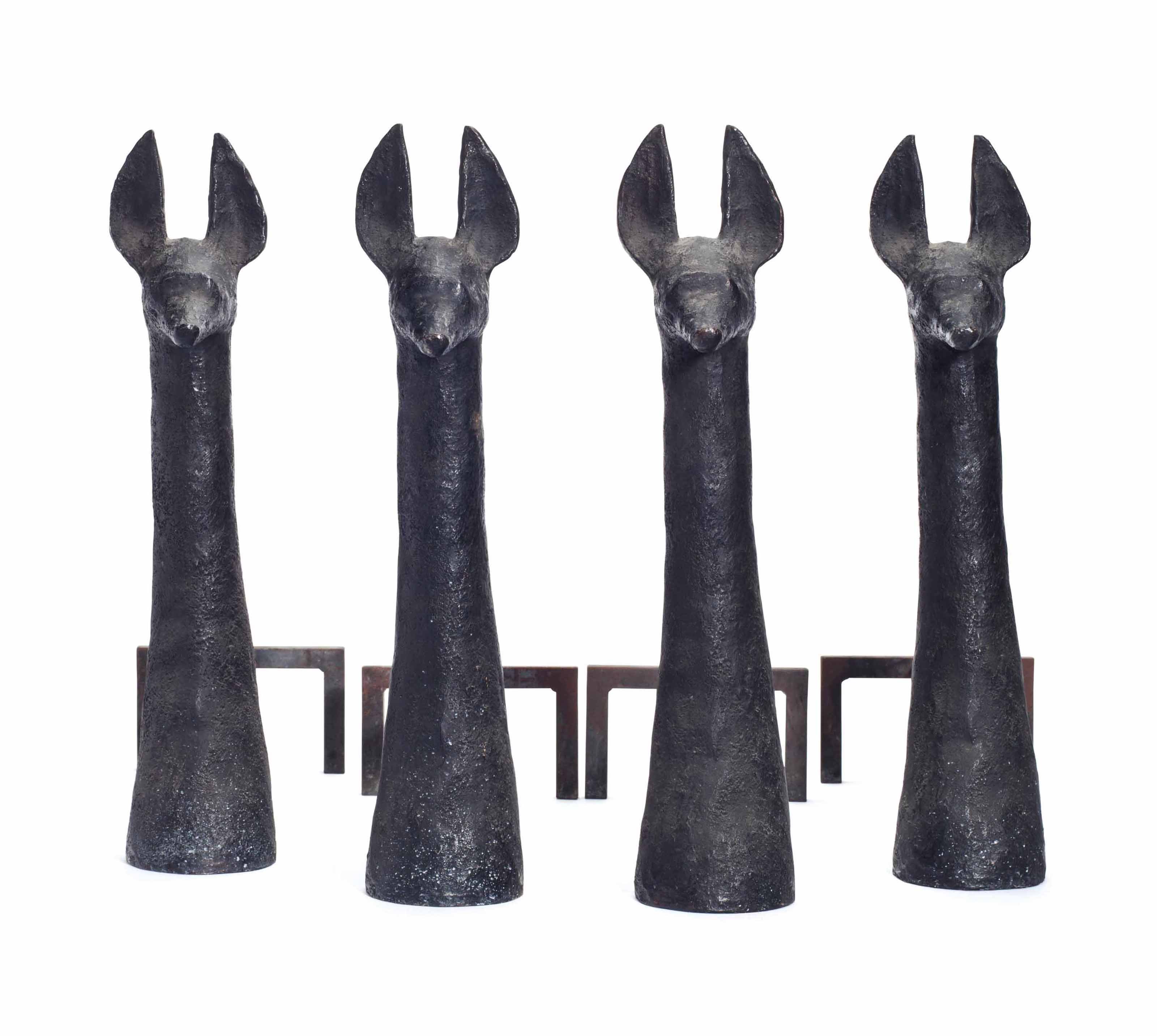 TWO PAIRS OF ENGLISH CAST-IRON ANDIRONS