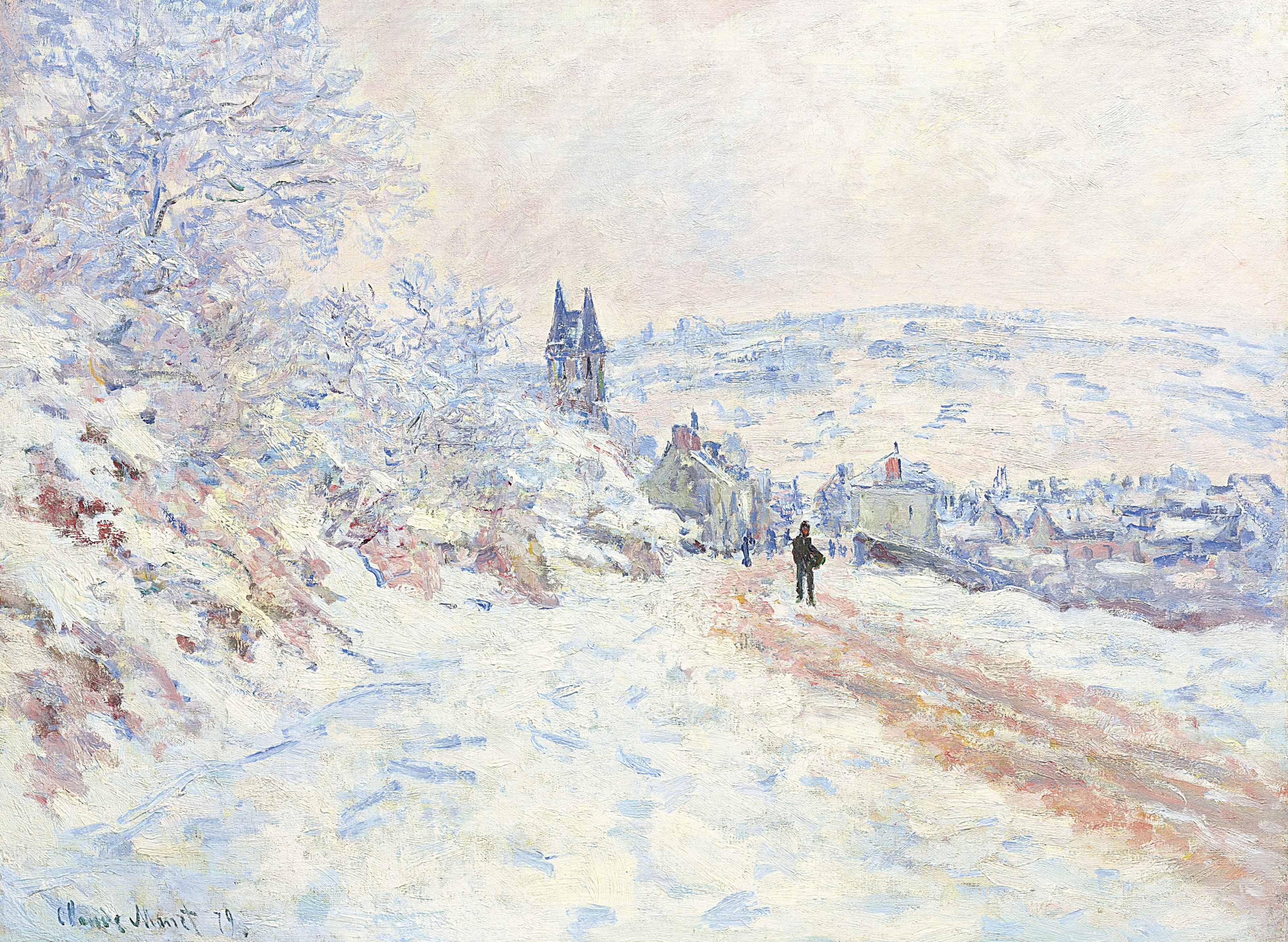 Image result for La route de VÃ©theuil, effet de neige, 1879