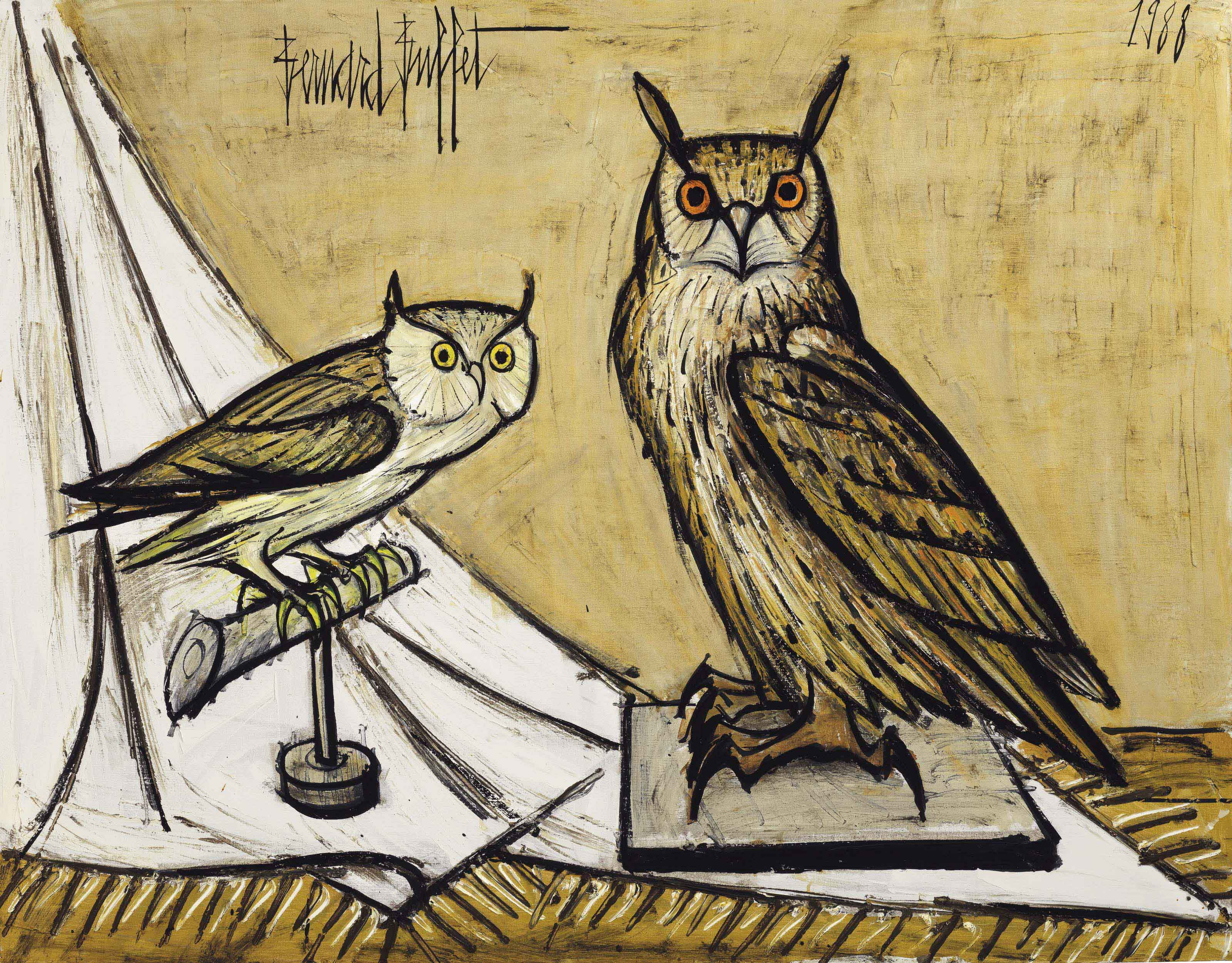 Bernard Buffet (1928-1999) , Grand hibou et petit duc ...