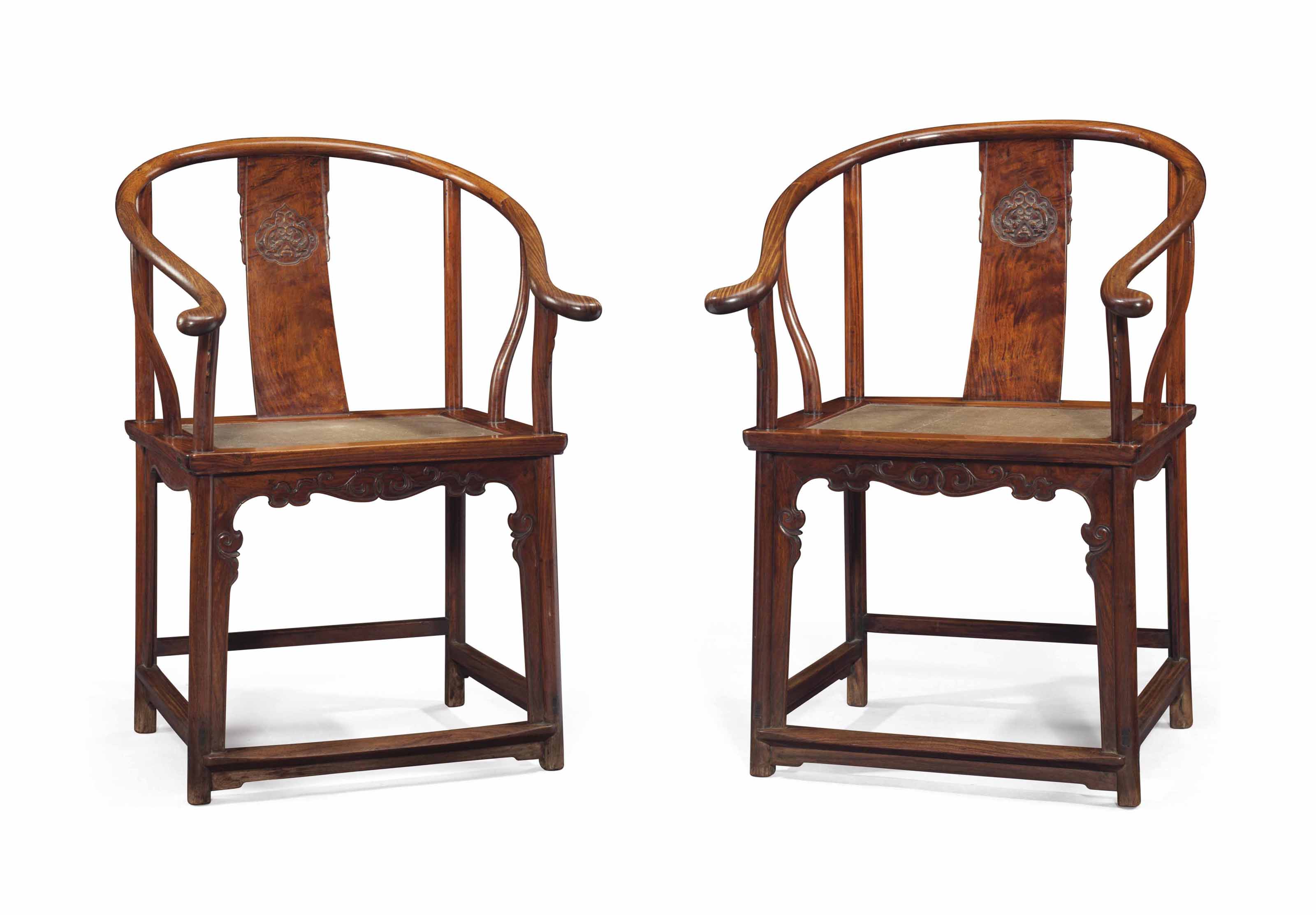 A RARE PAIR OF HUANGHUALI HORSESHOE-BACK ARMCHAIRS, QUANYI