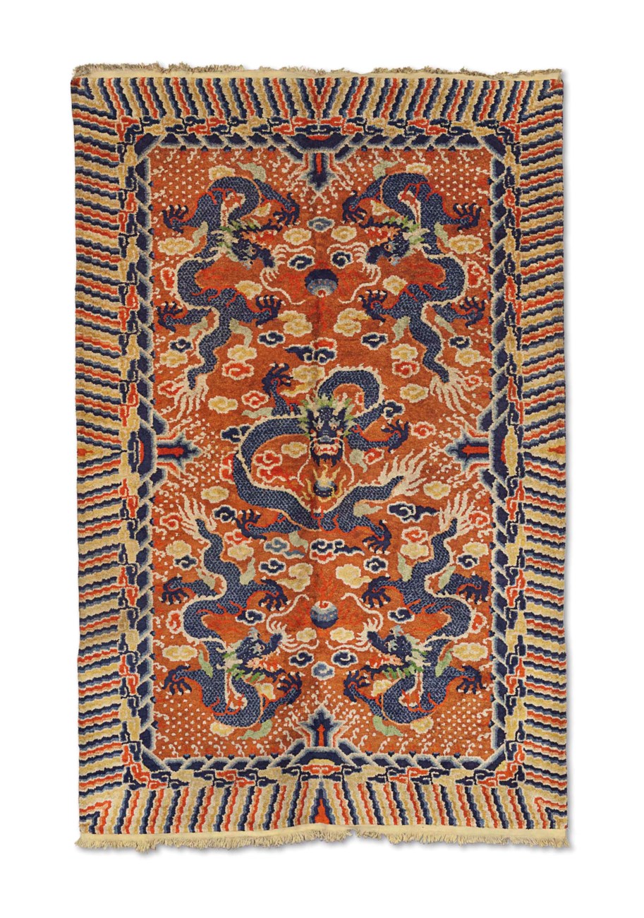 A SILK CHINESE 'DRAGON' CARPET