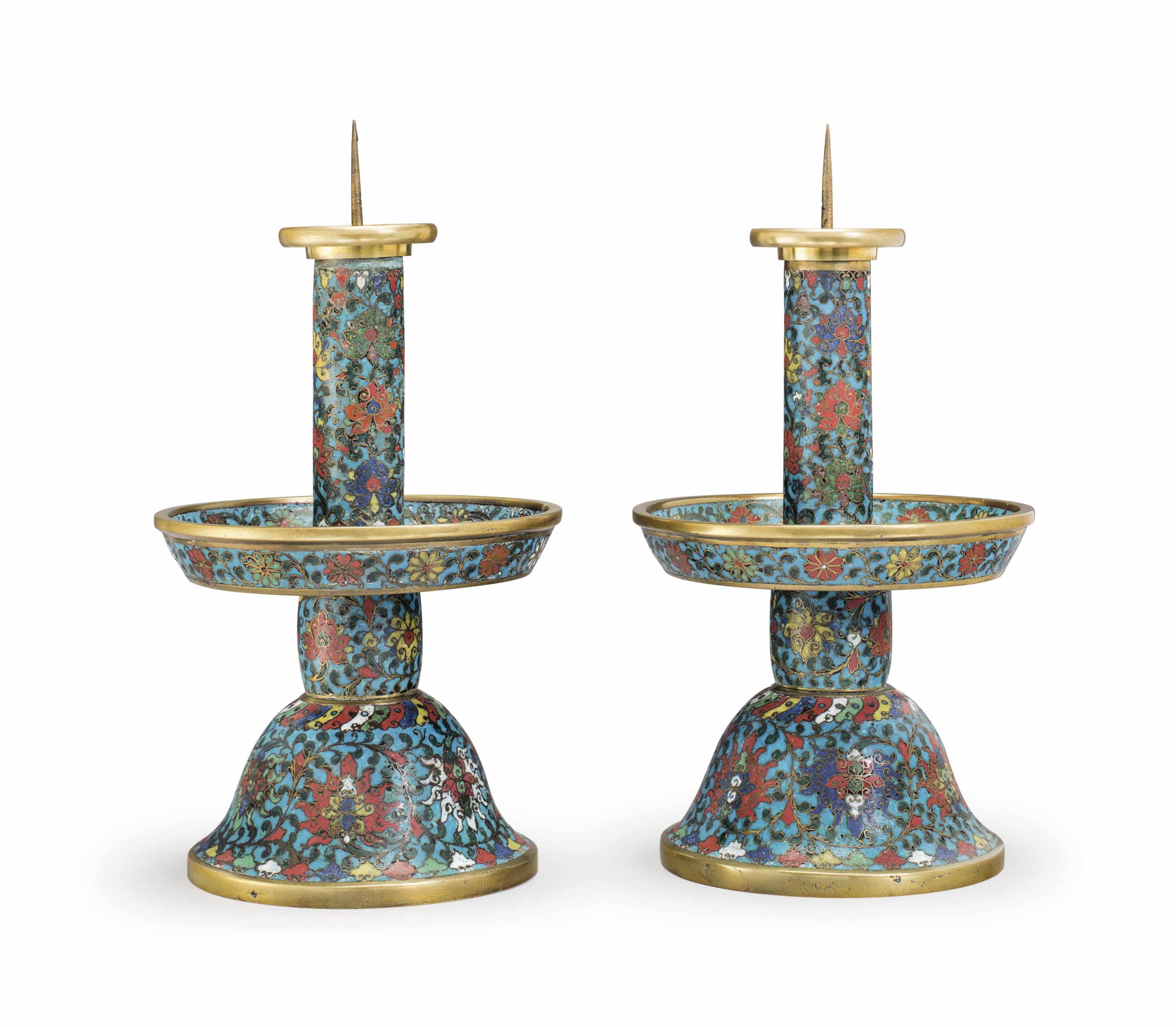 A PAIR OF CLOISONNÉ ENAMEL PRICKET CANDLESTICKS , 17TH CENTURY Christie's