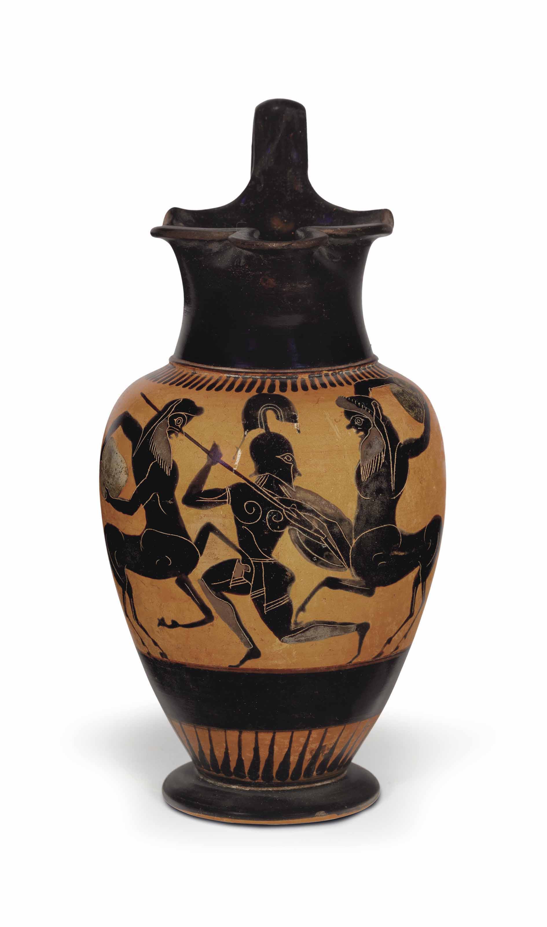 An Attic Black Figured Trefoil Oinochoe Attributed To Class Of