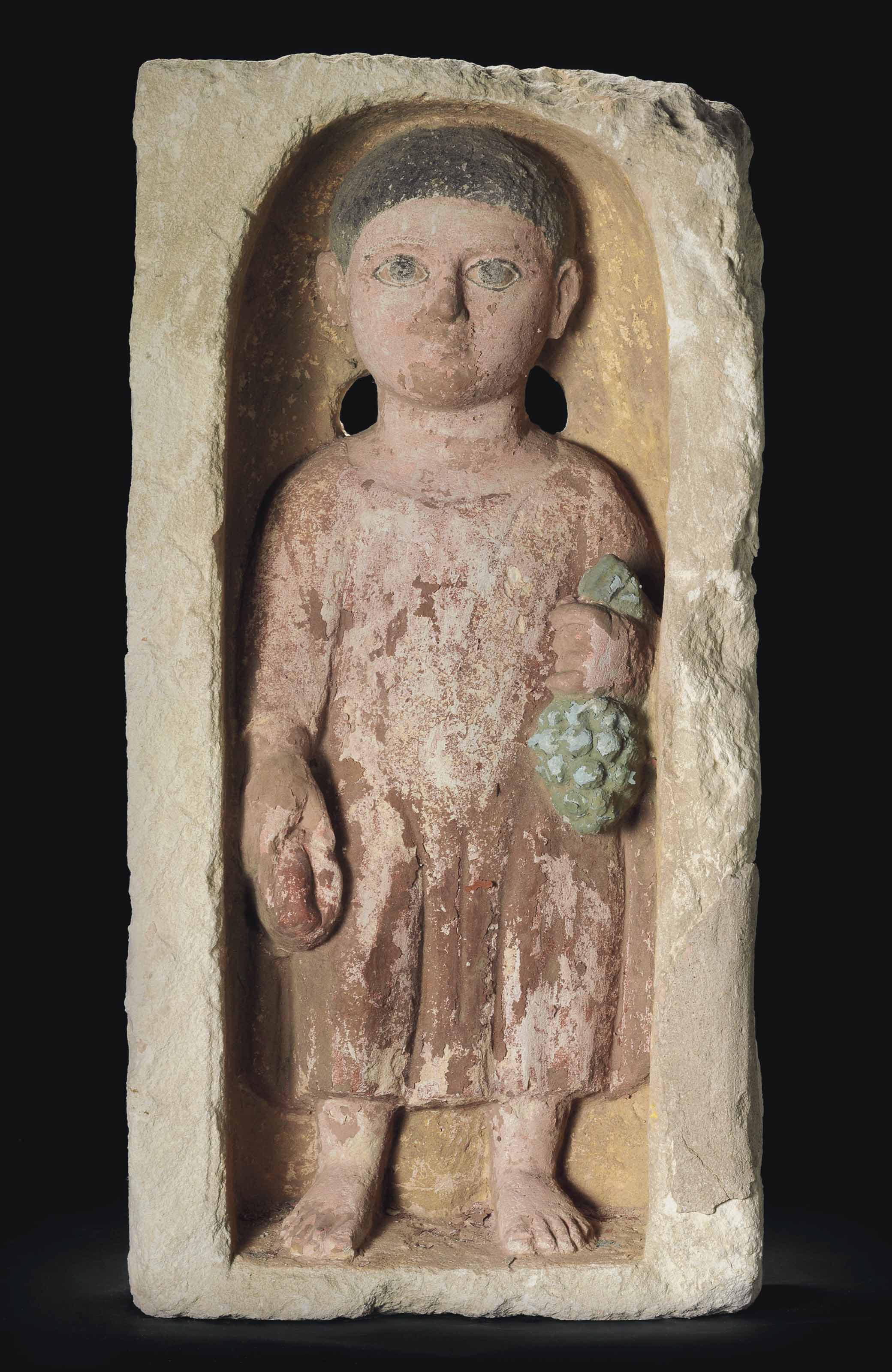An Egyptian Painted Limestone Funerary Stele Roman Period Circa
